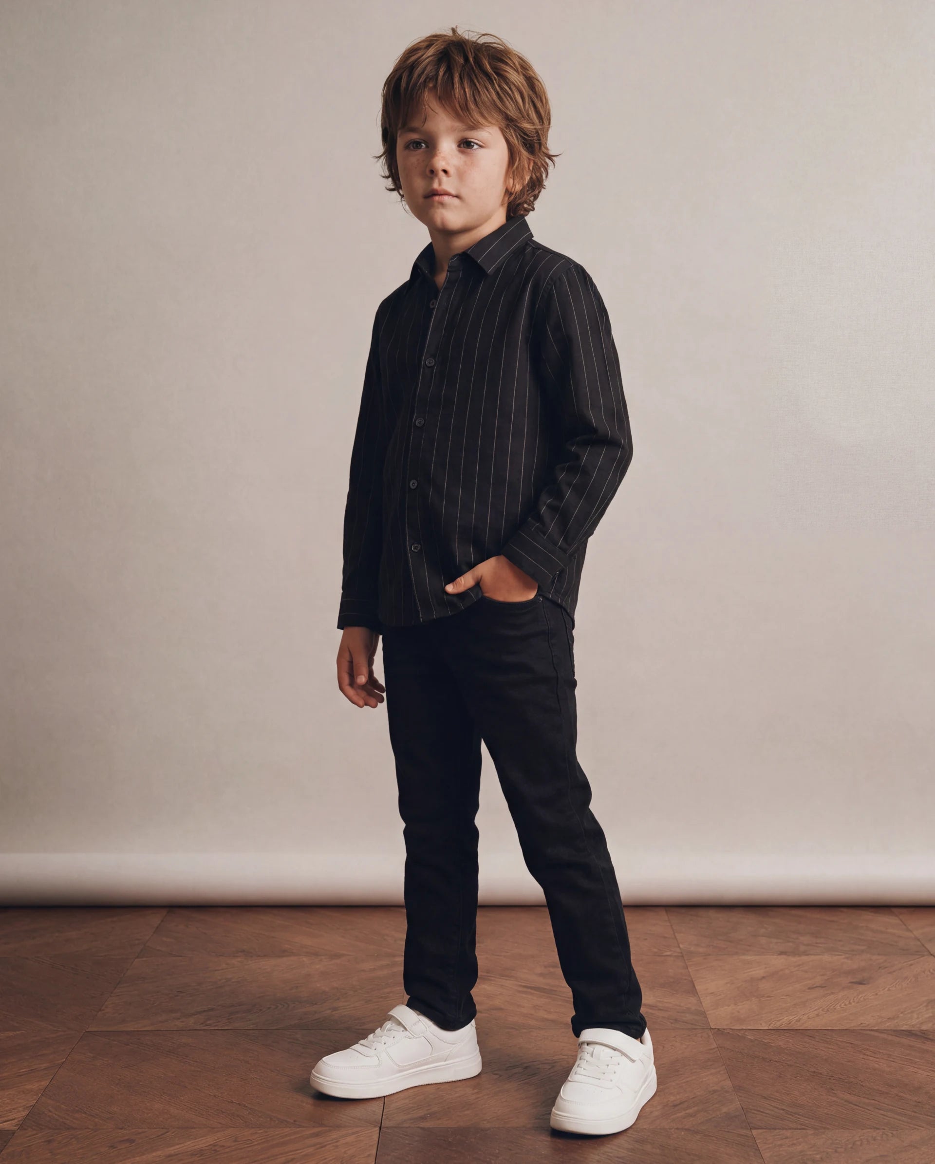 Rare Ones Kids Kreto Black Cotton Blend Fabric Button And Zipper Closure Slim Fit Jeans