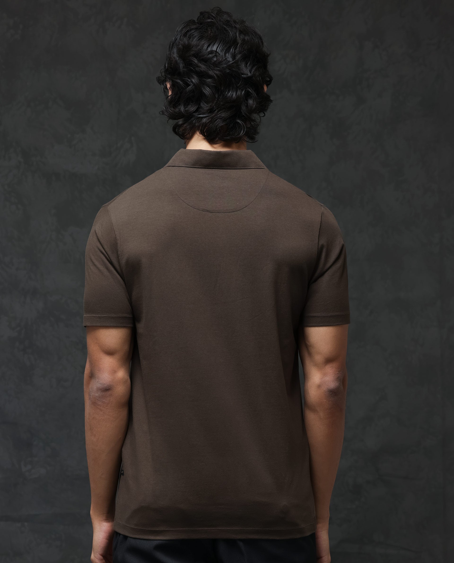 Rare Rabbit Mens Krib-2 Dark Olive Cotton Lycra Fabric Johnny Collar Half Sleeves Polo T-Shirt