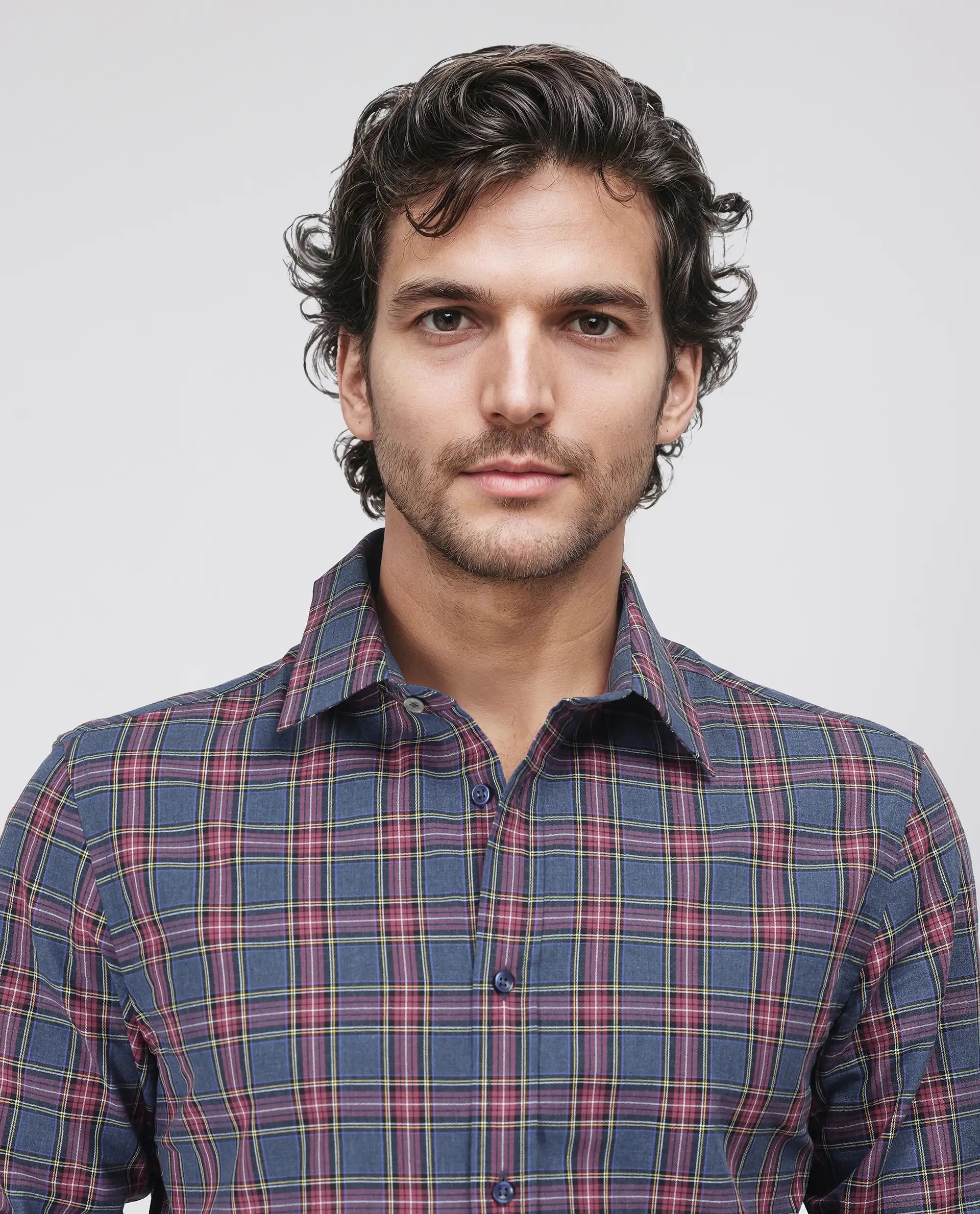 Rare Rabbit Men's Krob Dark Blue Cotton Fabric Full Sleeve Spread Collar Regular Fit Checked Shirt