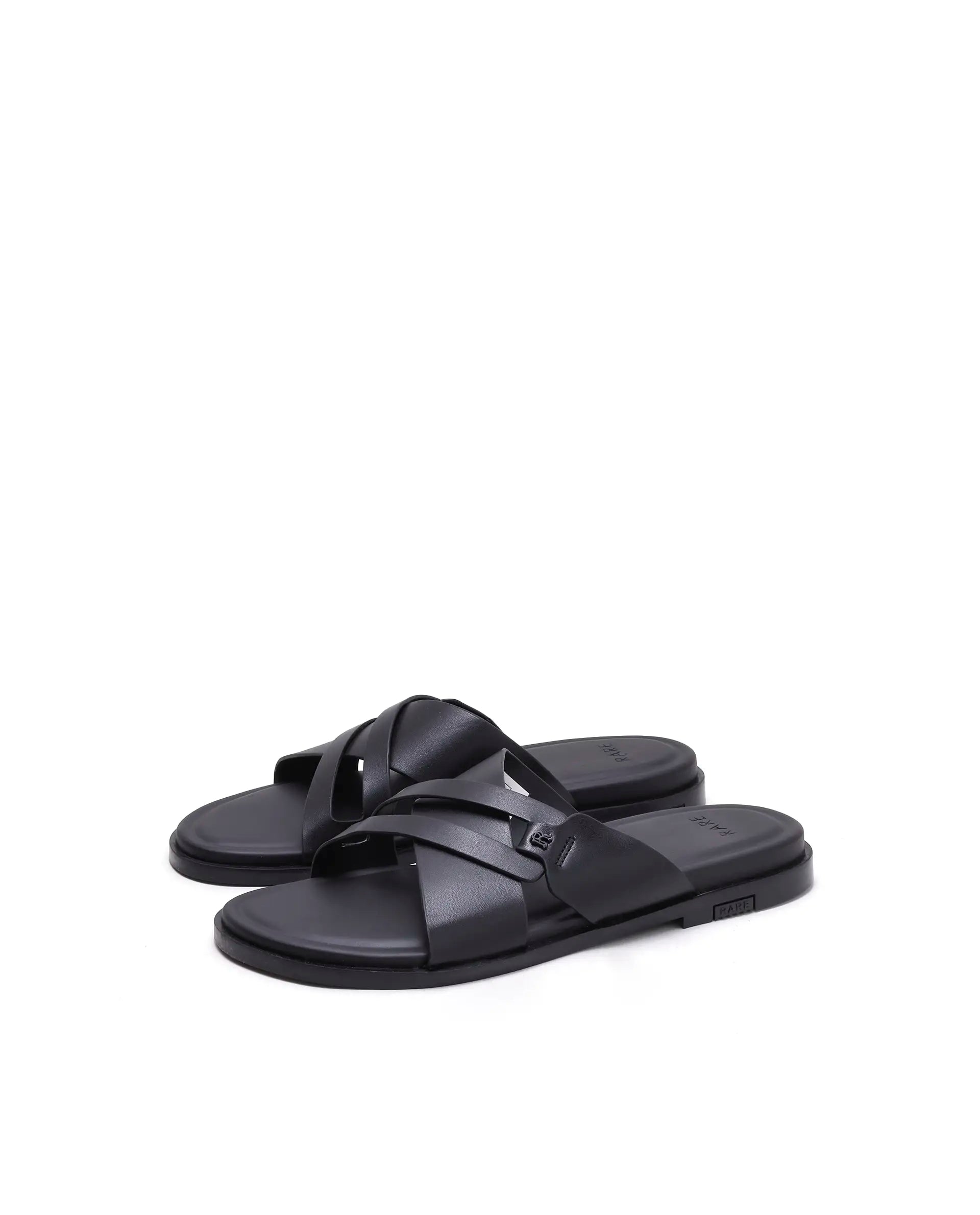Rarez Men's Kross Black Leather Regular Sandal