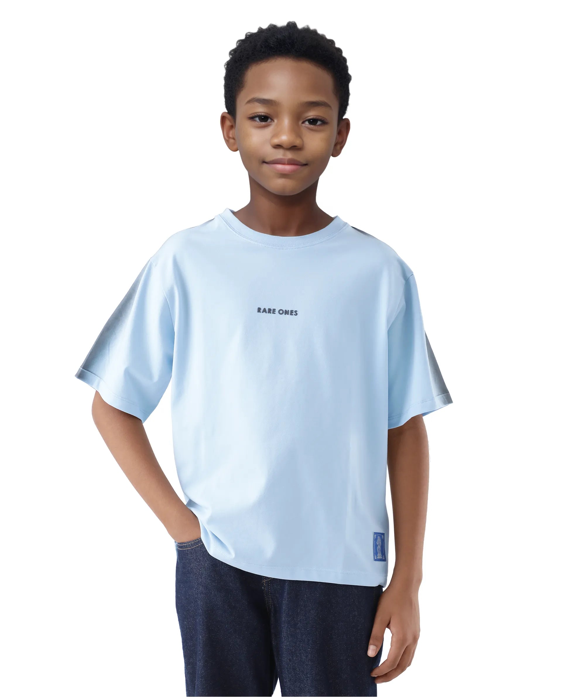 Rare Ones Kids Kruv-K Blue Cotton Blend Short Sleeve Crew Neck Printed Boxy T-Shirt