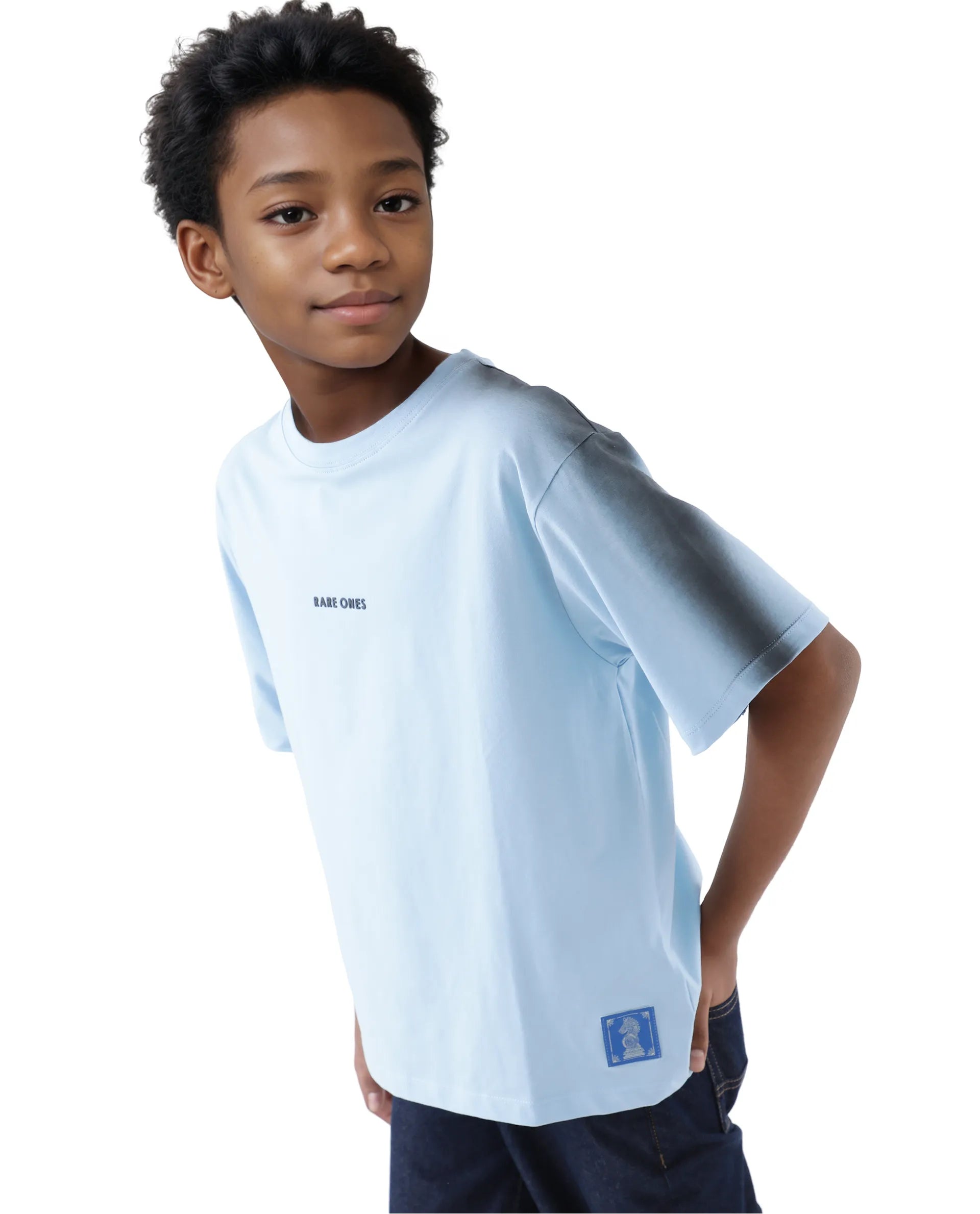 Rare Ones Kids Kruv-K Blue Cotton Blend Short Sleeve Crew Neck Printed Boxy T-Shirt