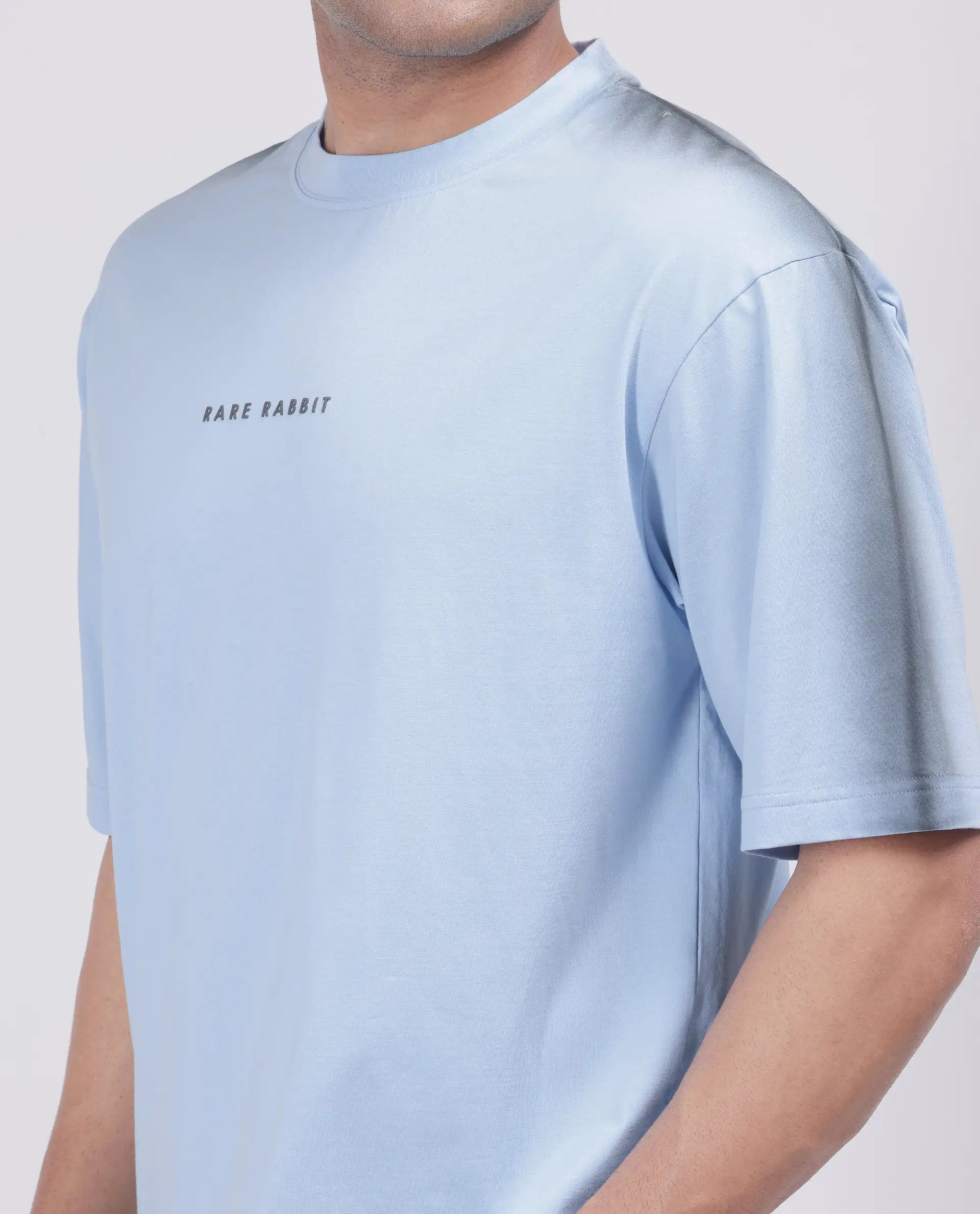 Rare Rabbit Men's Kruv Blue Cotton Fabric Half Sleeve Crew Neck Boxy Fit Printed T-Shirt