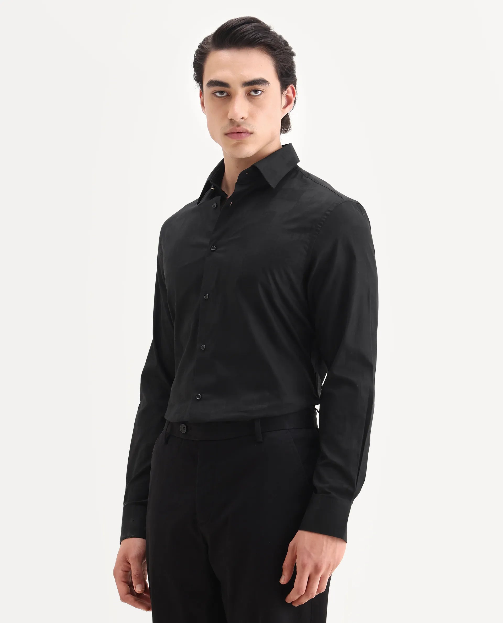 Rare Rabbit Men's Kufi Black Cotton Fabric Collared Neck Regular Fit Checks Shirt