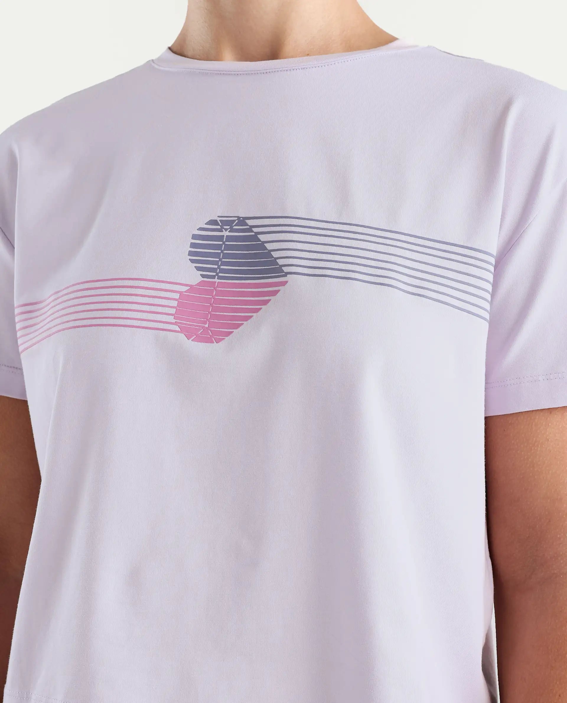 Rareism Women's Kuncro Pastel Purple Cotton Blend Crew Neck Graphic Print Crop Regular Fit T-Shirt