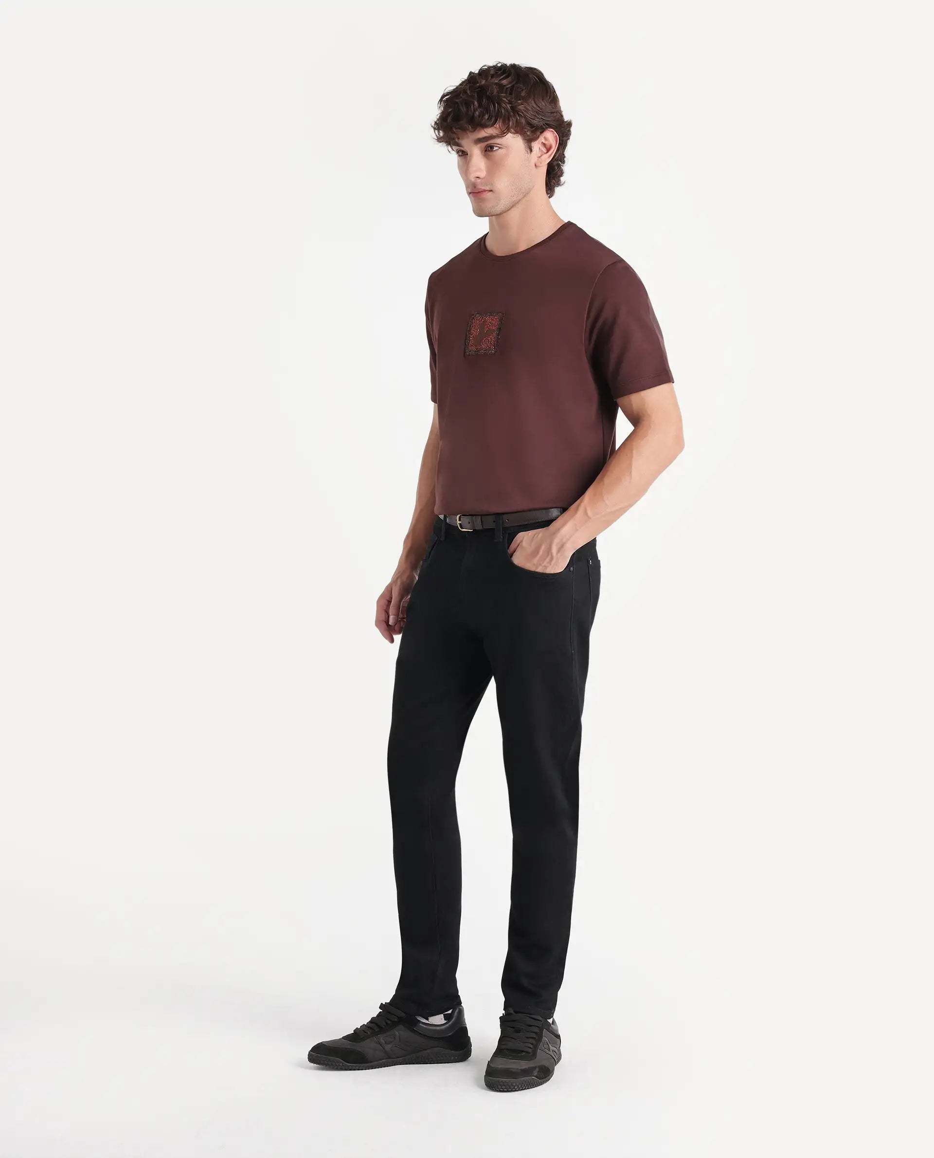 Rare Rabbit Men's Kuro Black Cotton Blend Hawk Slim Plain Jeans