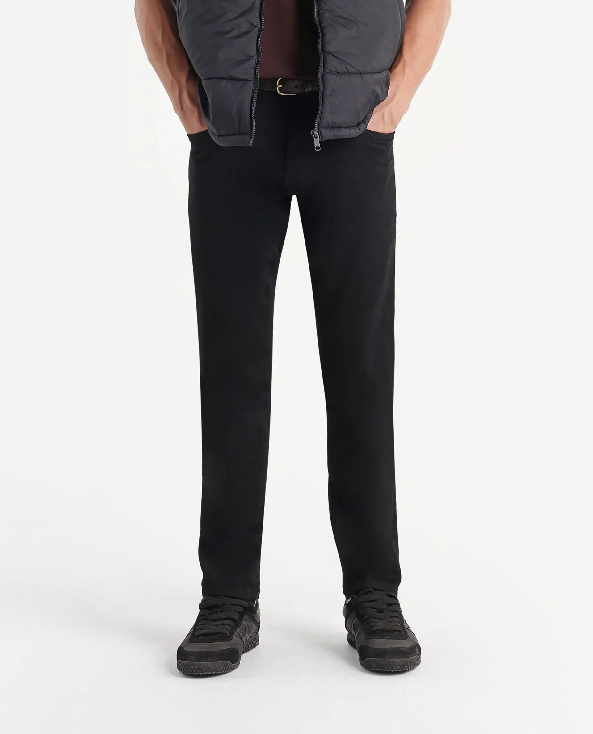 Rare Rabbit Men's Kuro Black Cotton Blend Hawk Slim Plain Jeans