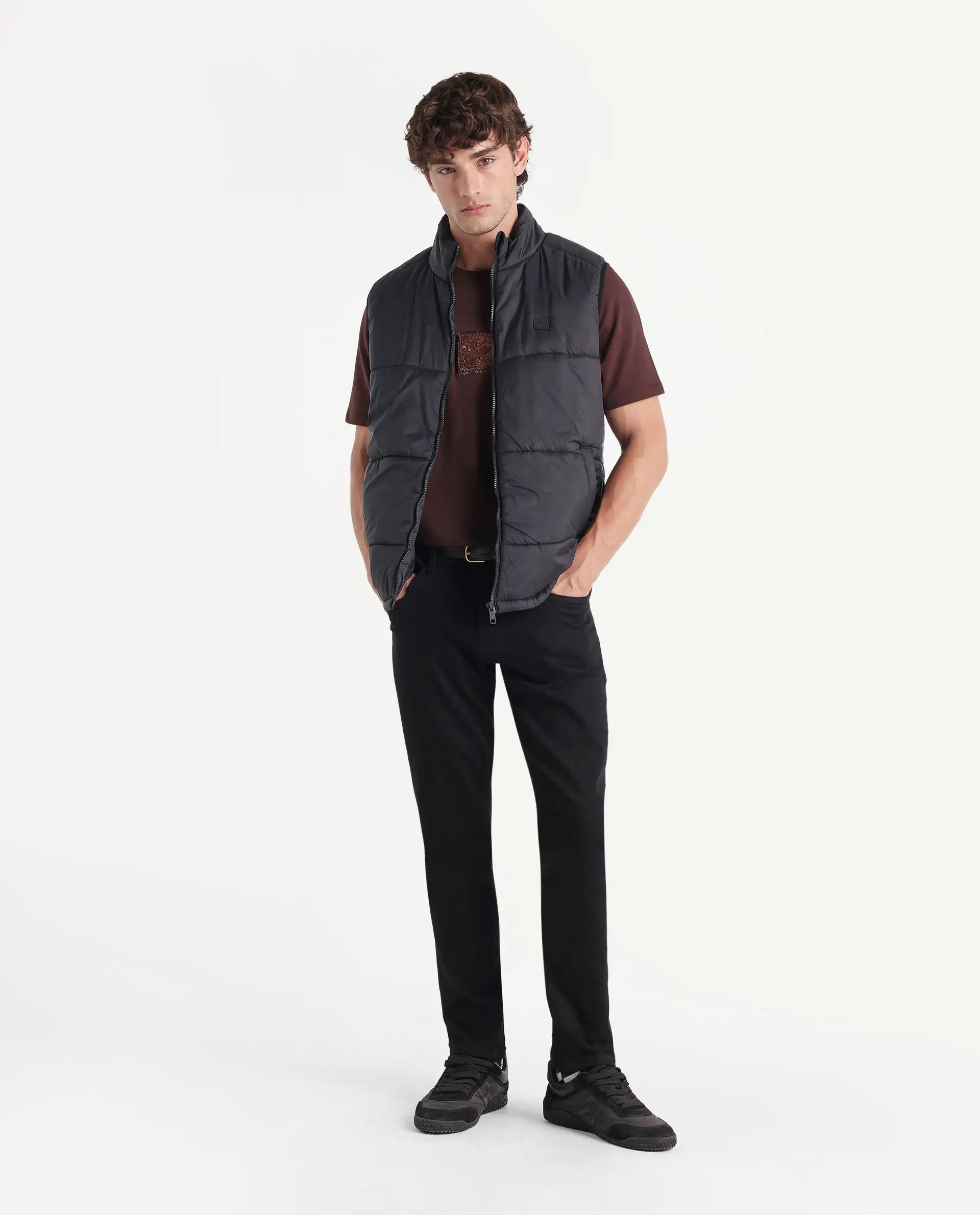 Rare Rabbit Men's Kuro Black Cotton Blend Hawk Slim Plain Jeans