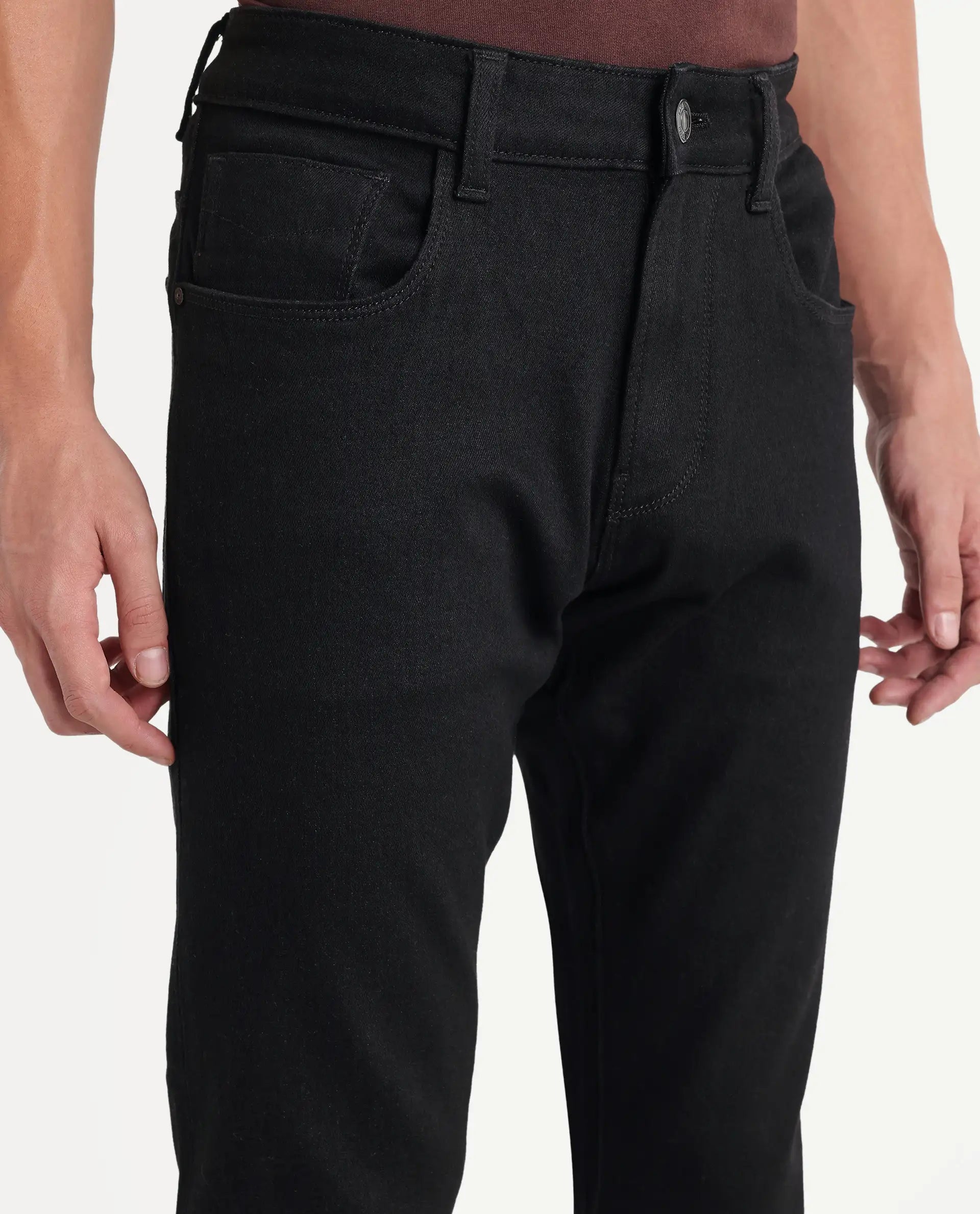 Rare Rabbit Men's Kuro Black Cotton Blend Hawk Slim Plain Jeans