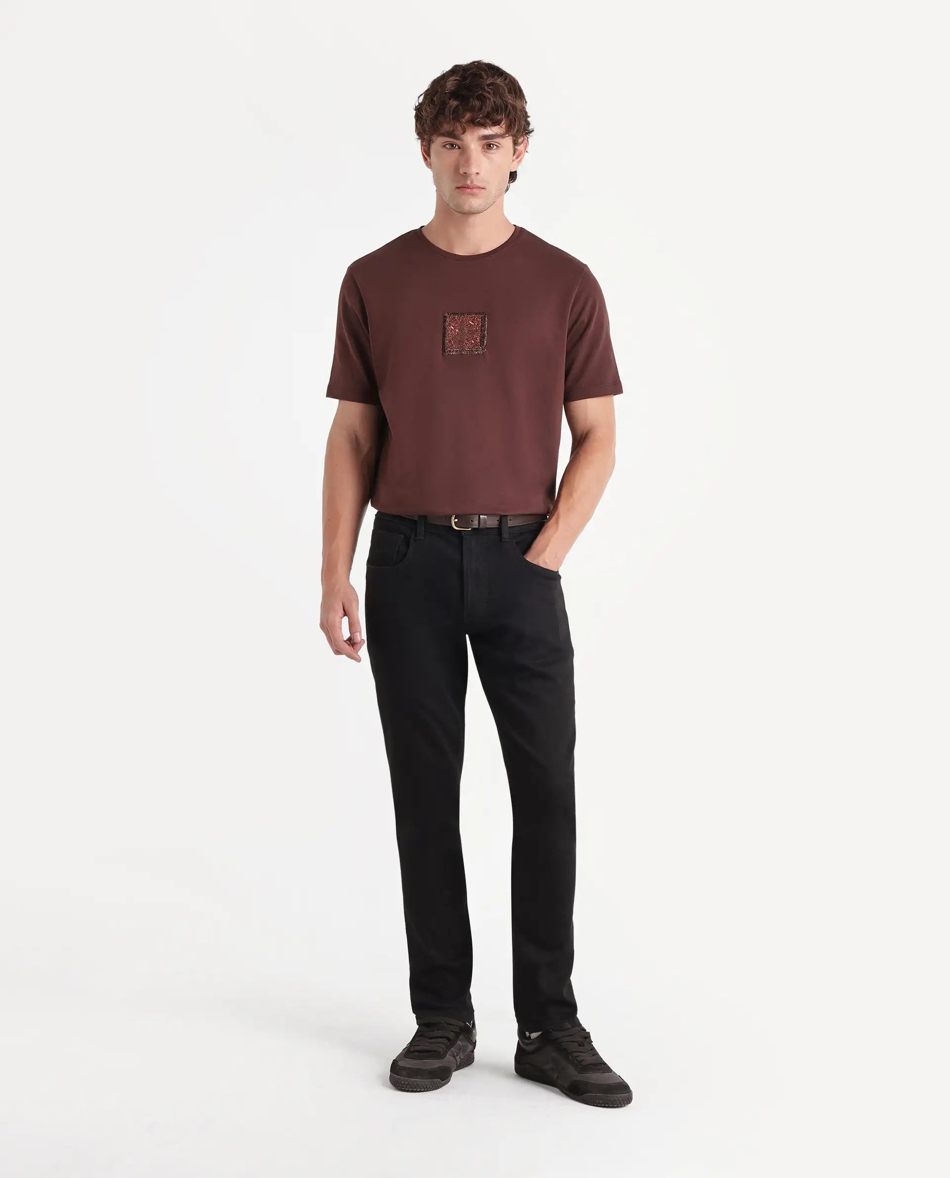Rare Rabbit Men's Kuro Black Cotton Blend Hawk Slim Plain Jeans