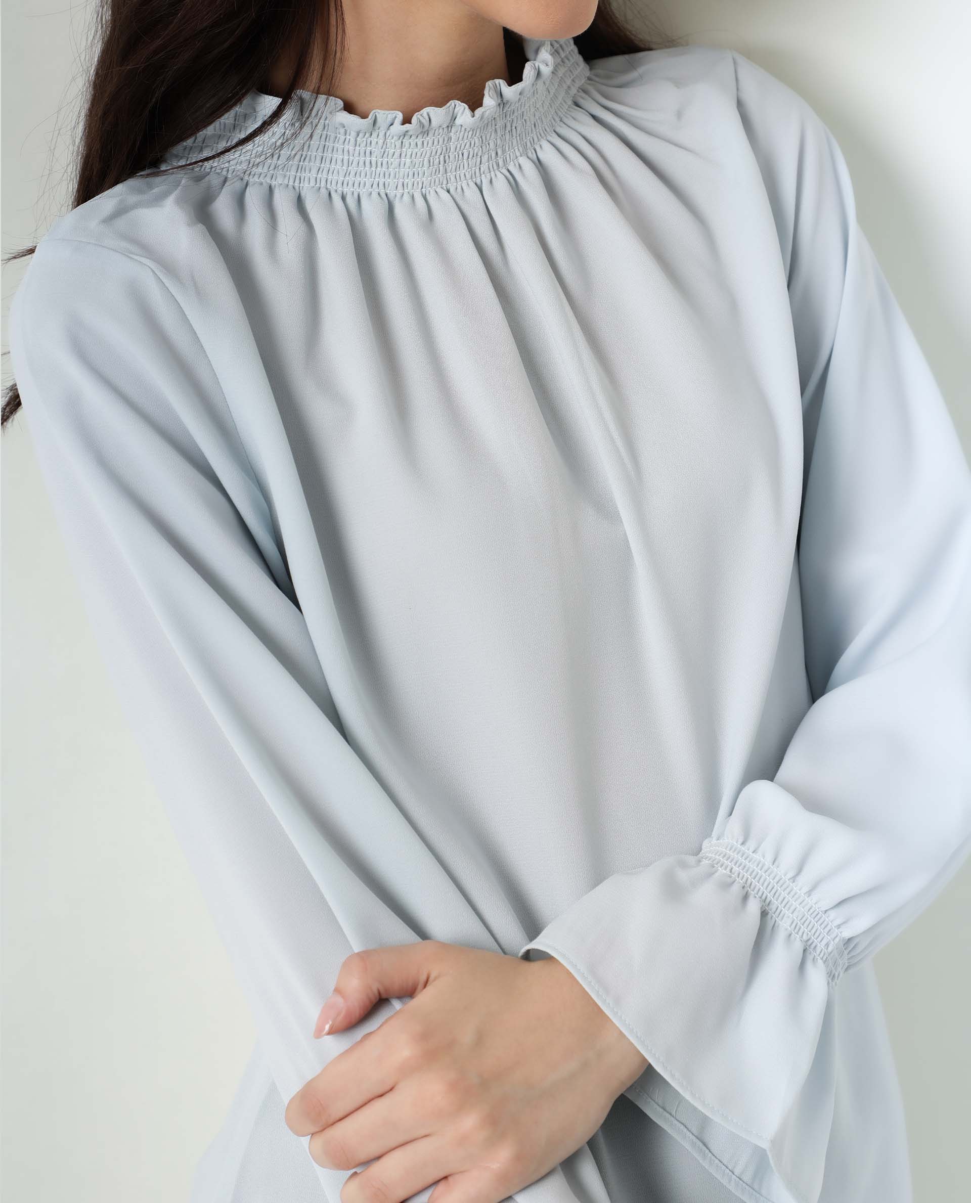 Rareism Womens Kusho Blue Top Viscose Fabric Relaxed Fit Full Sleeve High Neck