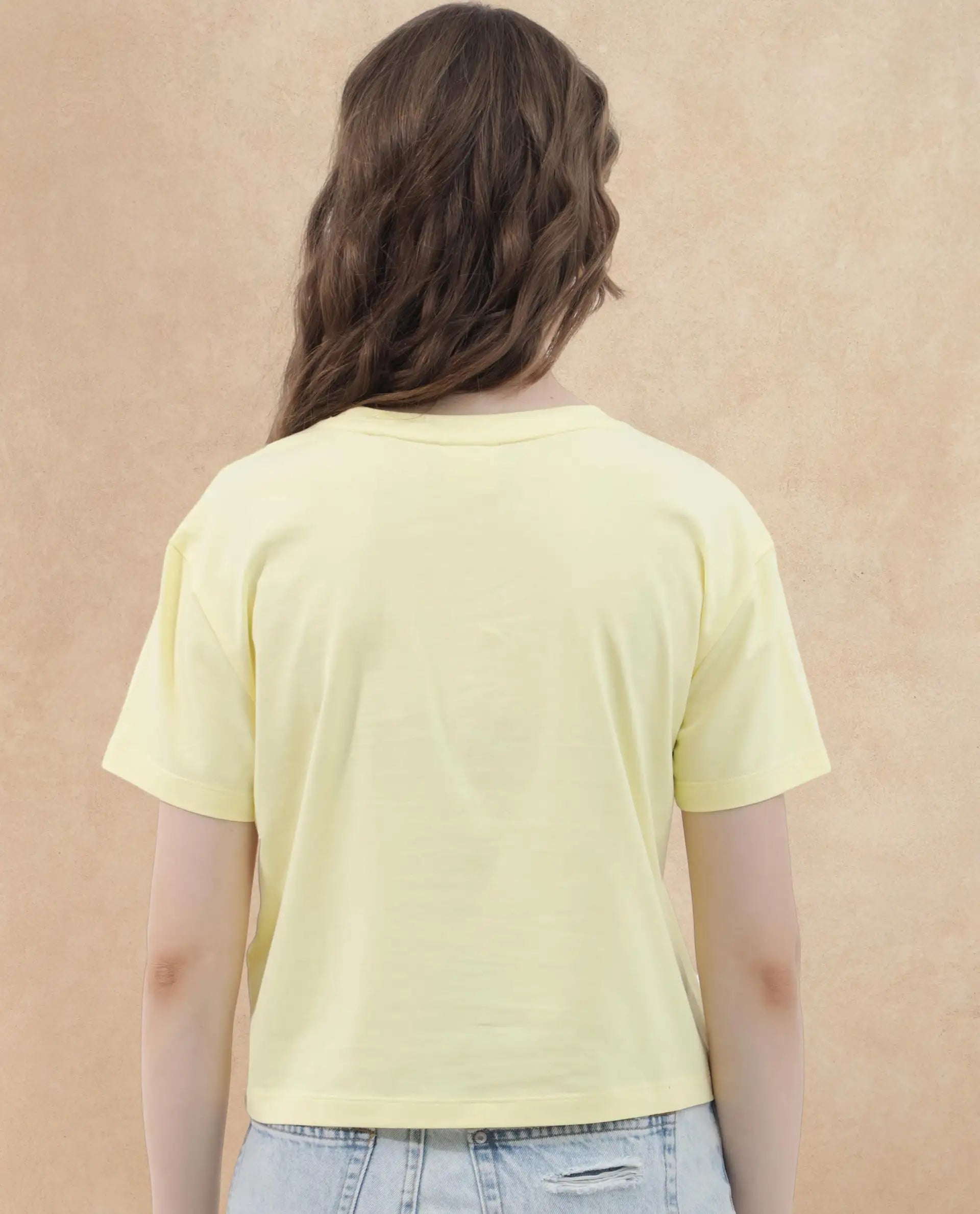 Rareism Women Kuncro Yellow Cotton Elastane Fabric Crew Neck Knit Solid T-Shirt