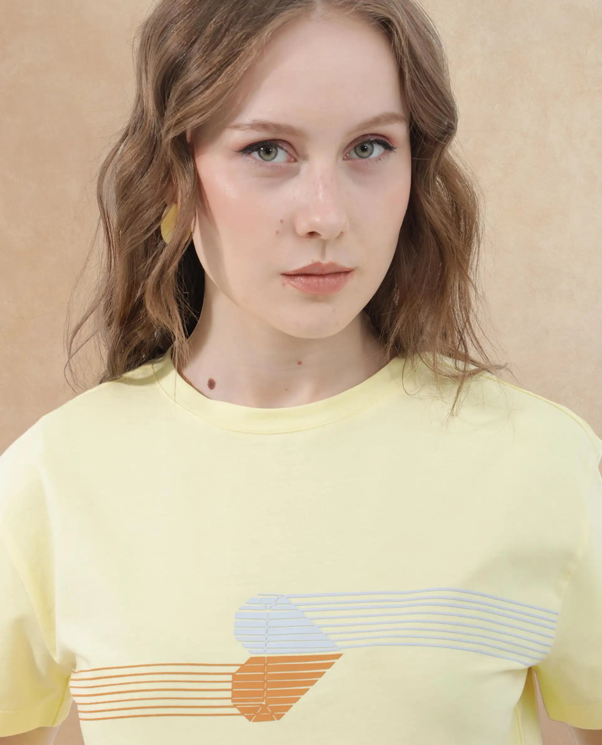 Rareism Women Kuncro Yellow Cotton Elastane Fabric Crew Neck Knit Solid T-Shirt