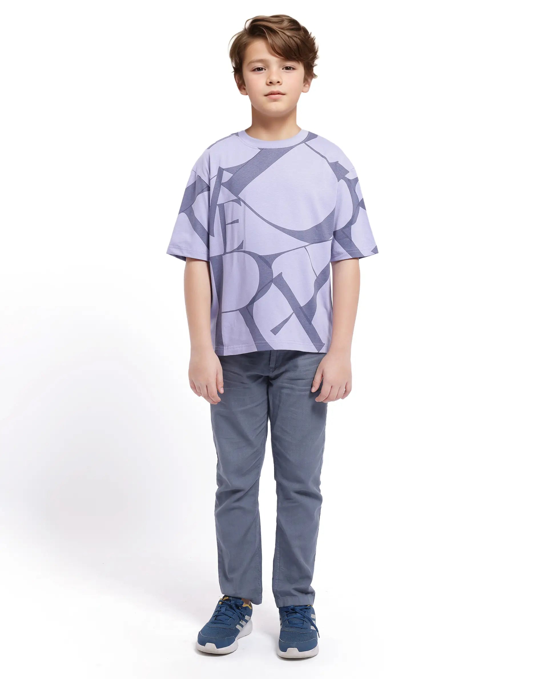 Rare Ones Kids Kyle Pastel Purple Cotton Half Sleeves Crew Neck Graphic Print T-Shirt
