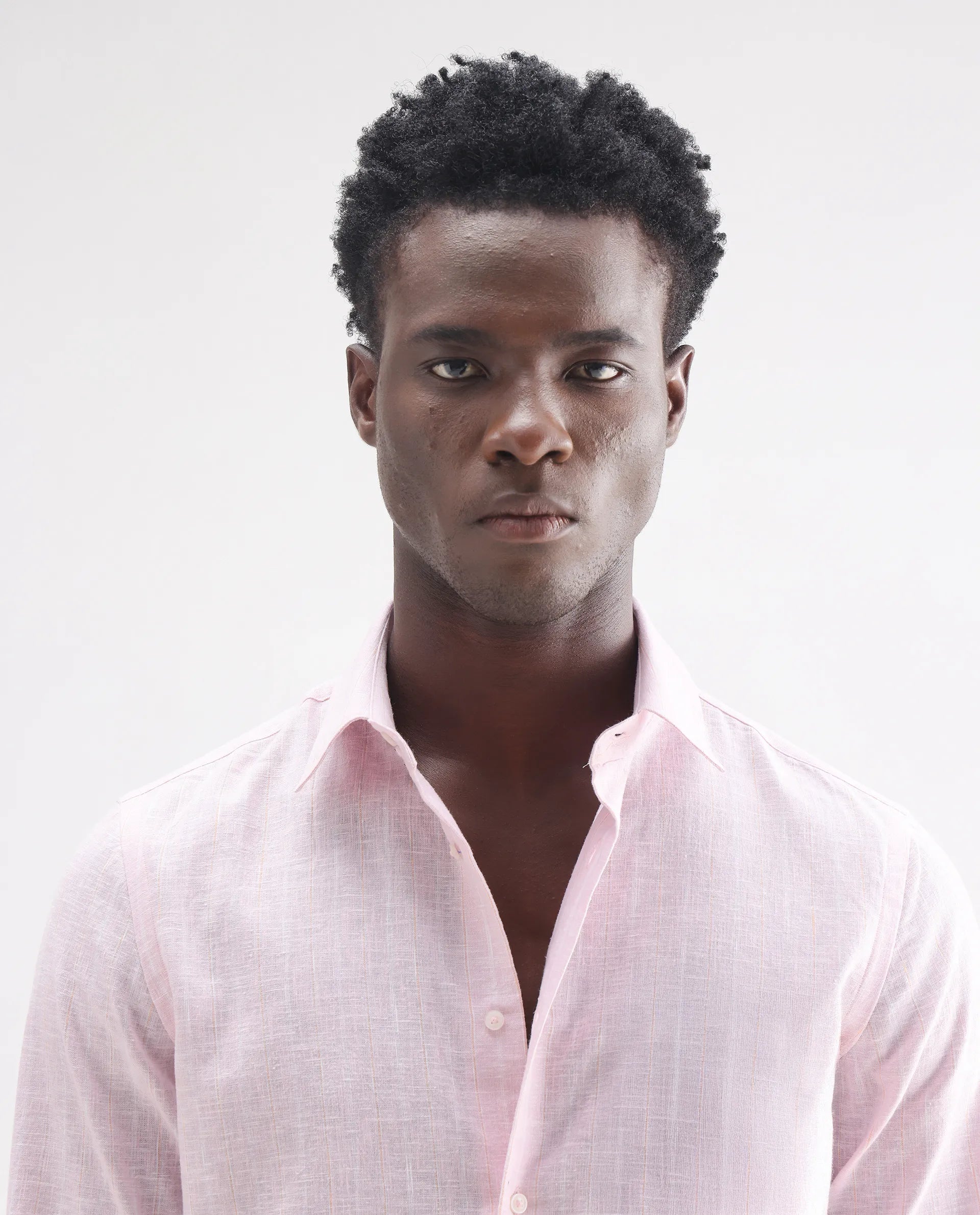 Rare Rabbit Men's Kylo Pink 100% Linen Striped Print Regular Fit Full Sleeve Collared Shirt