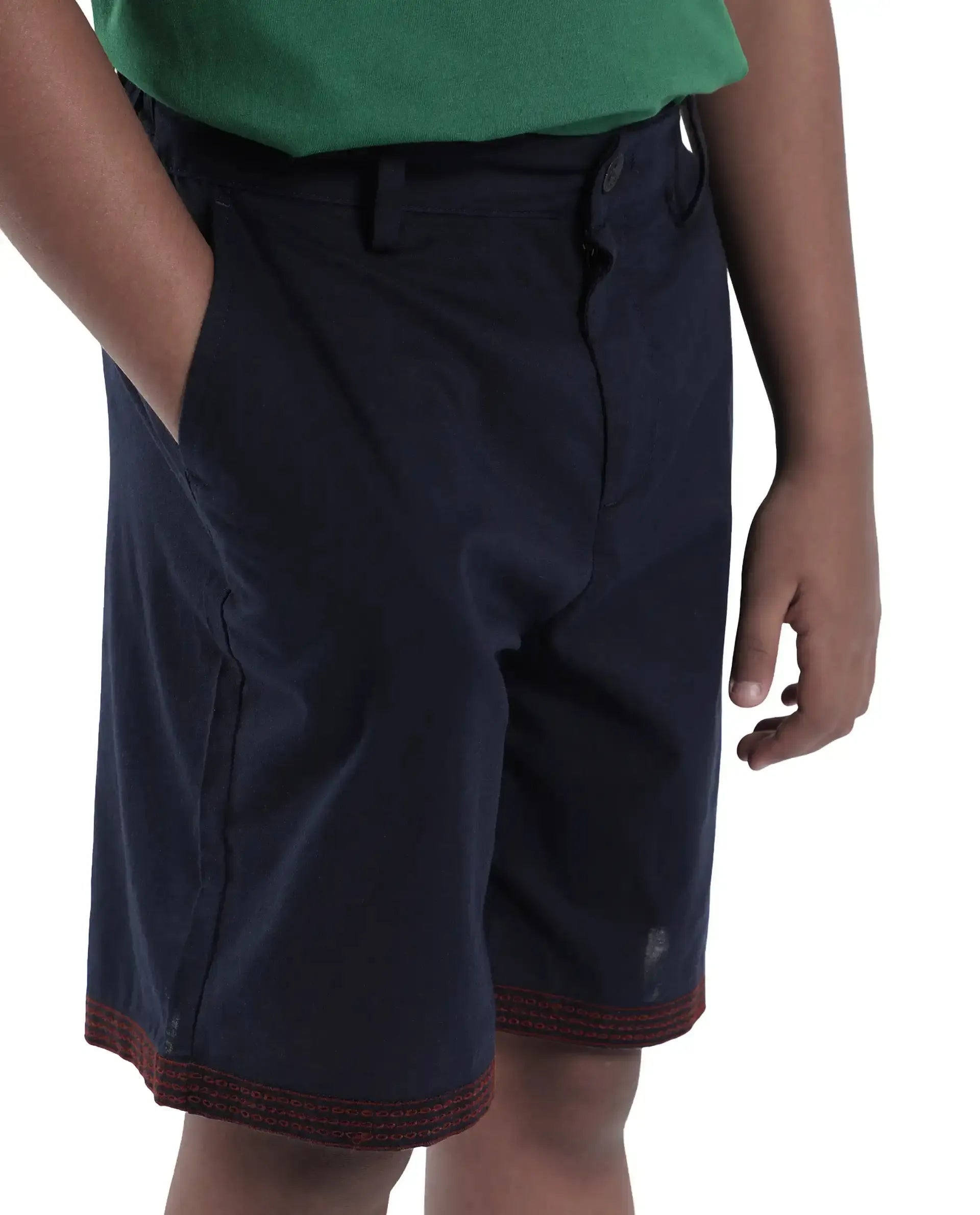 Rare Ones Kids Kyte-B Navy Cotton Button And Zip Closure Solid Regular Fit Shorts