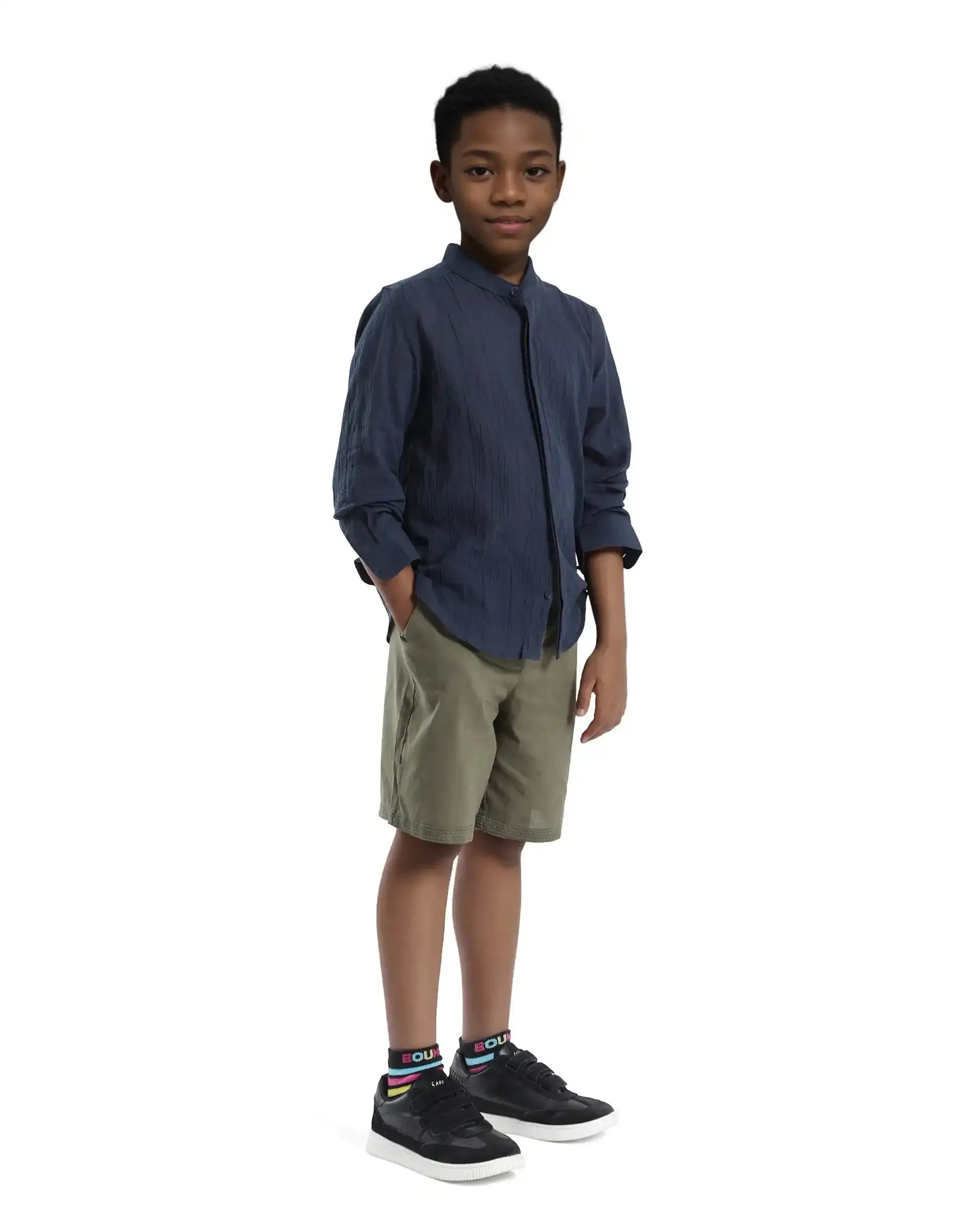 Rare Ones Kids Kyte-B Olive Cotton Button And Zip Closure Solid Regular Fit Shorts