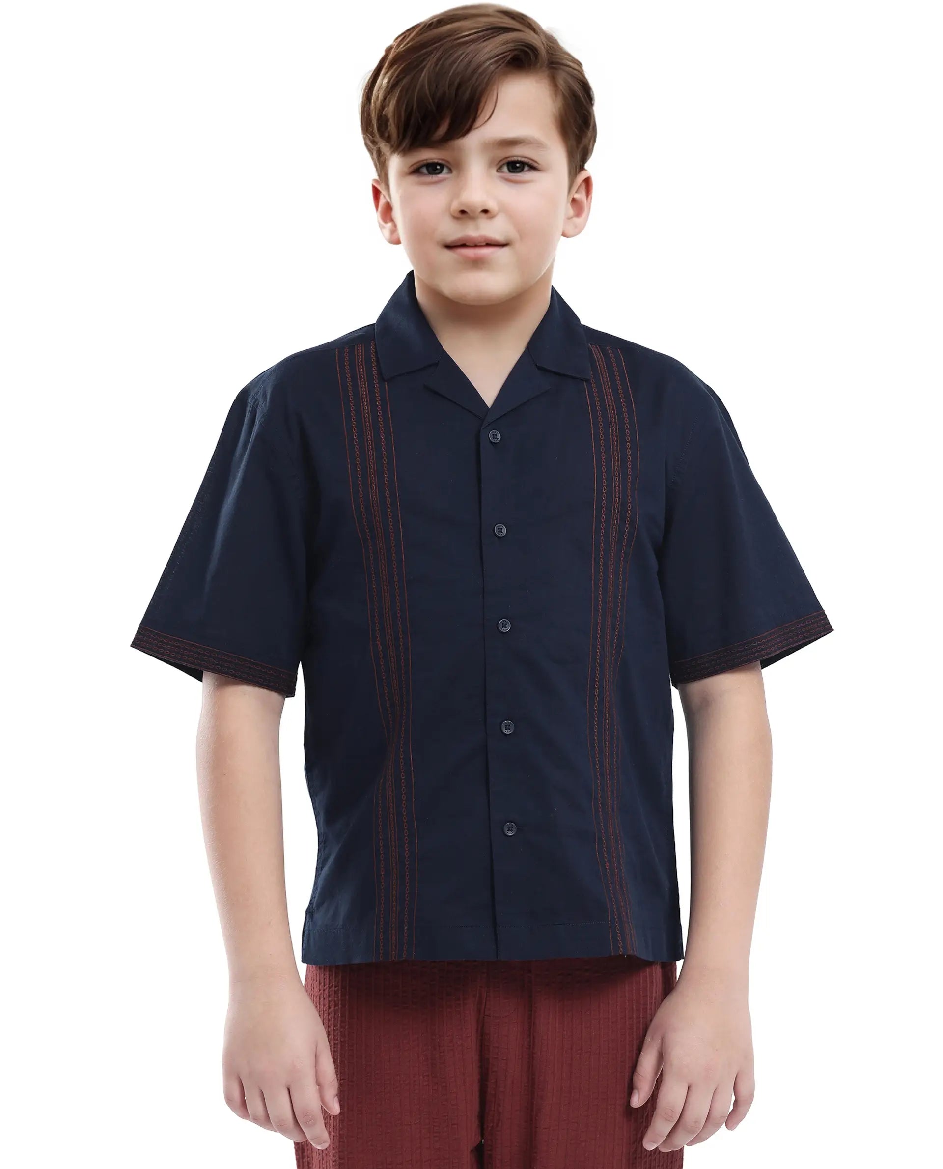 Rare Ones Kids Kyte-S Dark Navy Cotton Half Sleeve Solid Button Closure Regular Fit Shirt
