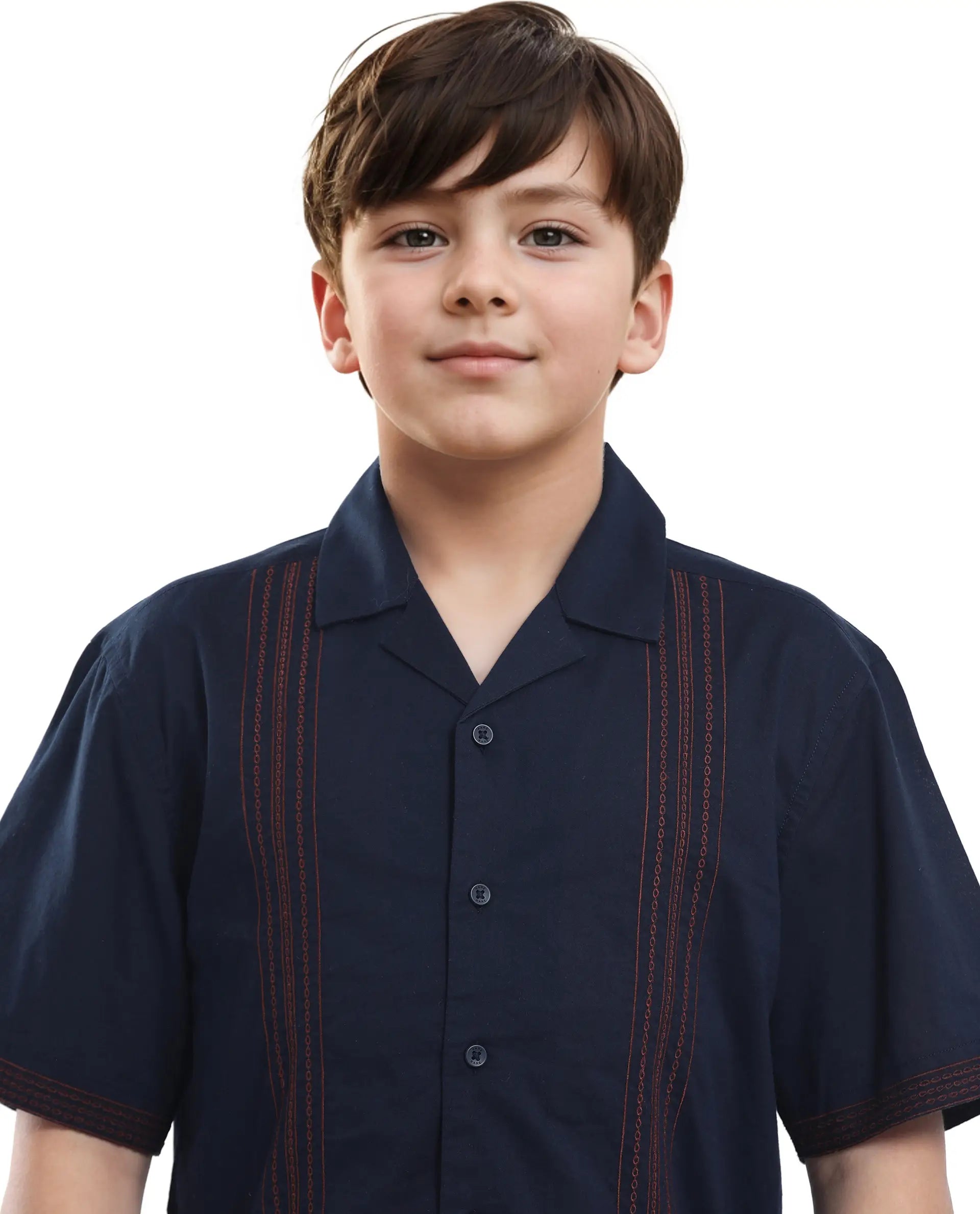 Rare Ones Kids Kyte-S Dark Navy Cotton Half Sleeve Solid Button Closure Regular Fit Shirt