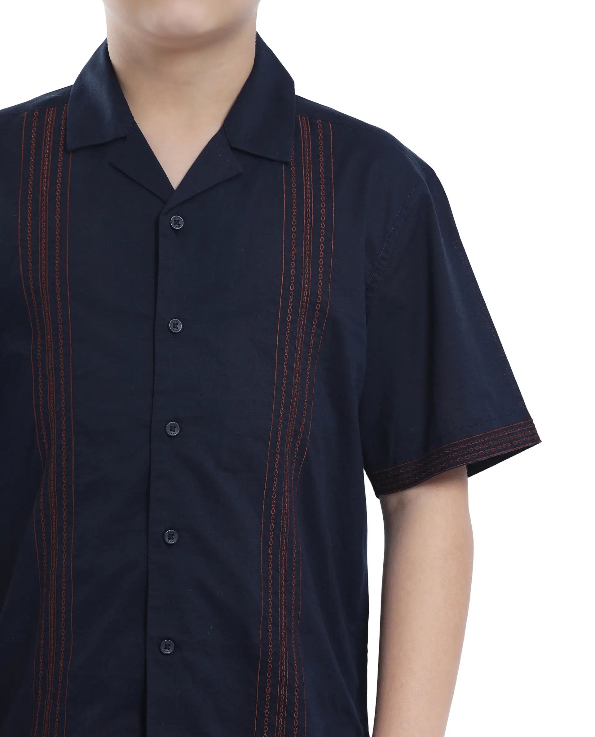 Rare Ones Kids Kyte-S Dark Navy Cotton Half Sleeve Solid Button Closure Regular Fit Shirt