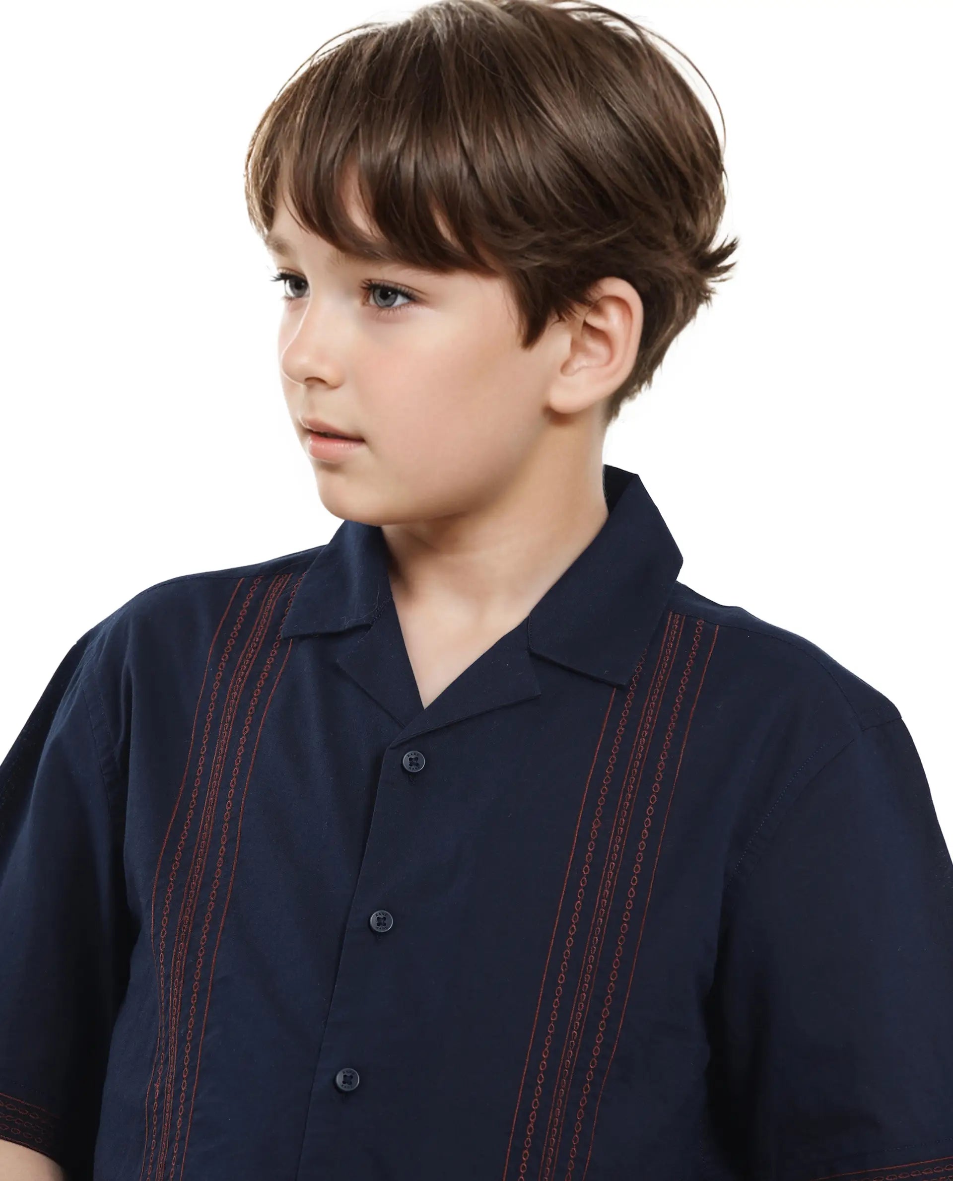 Rare Ones Kids Kyte-S Dark Navy Cotton Half Sleeve Solid Button Closure Regular Fit Shirt