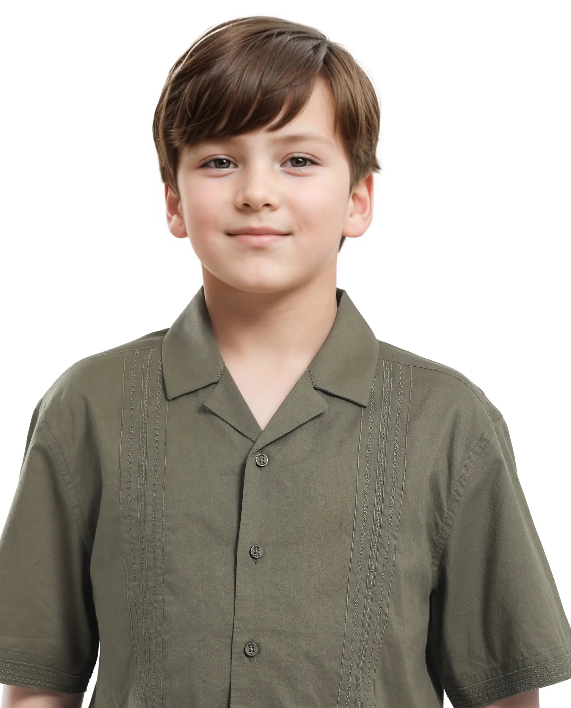 Rare Ones Kids Kyte-S Olive Cotton Half Sleeve Solid Button Closure Regular Fit Shirt