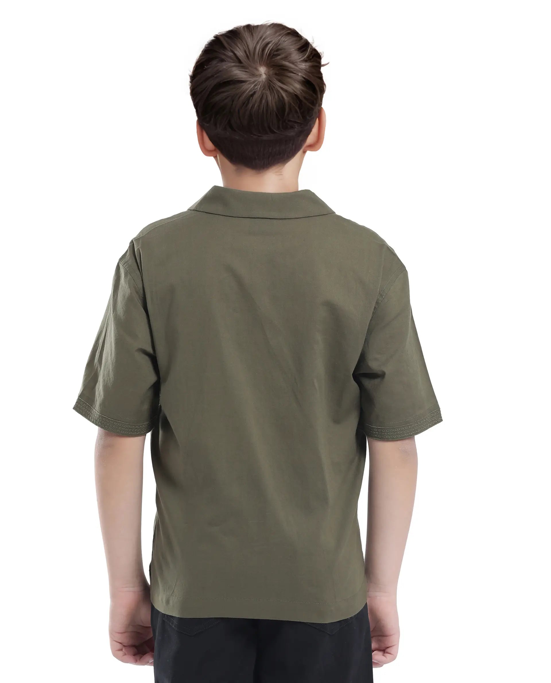 Rare Ones Kids Kyte-S Olive Cotton Half Sleeve Solid Button Closure Regular Fit Shirt