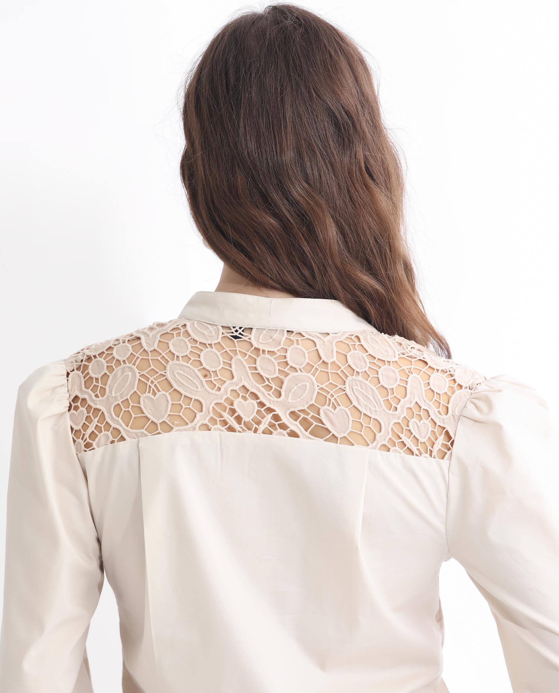 Rareism Women Laam Light Beige Cotton Blend Fabric Regular Fit Mandarin Collar Full Sleeves Solid Top