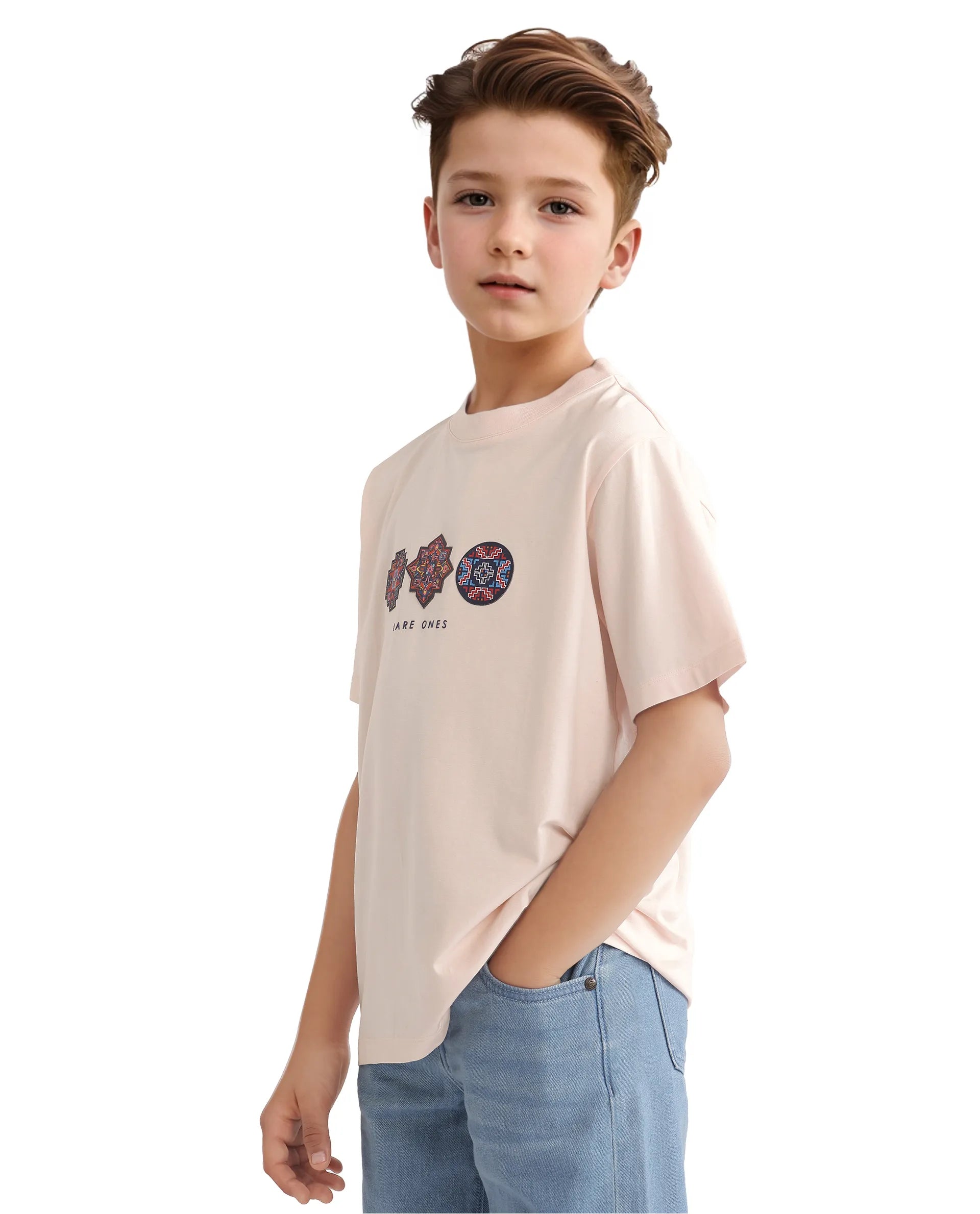 Rare Ones Kids Labet Light Pink Cotton Blend Short Sleeve Crew Neck Print T-Shirt