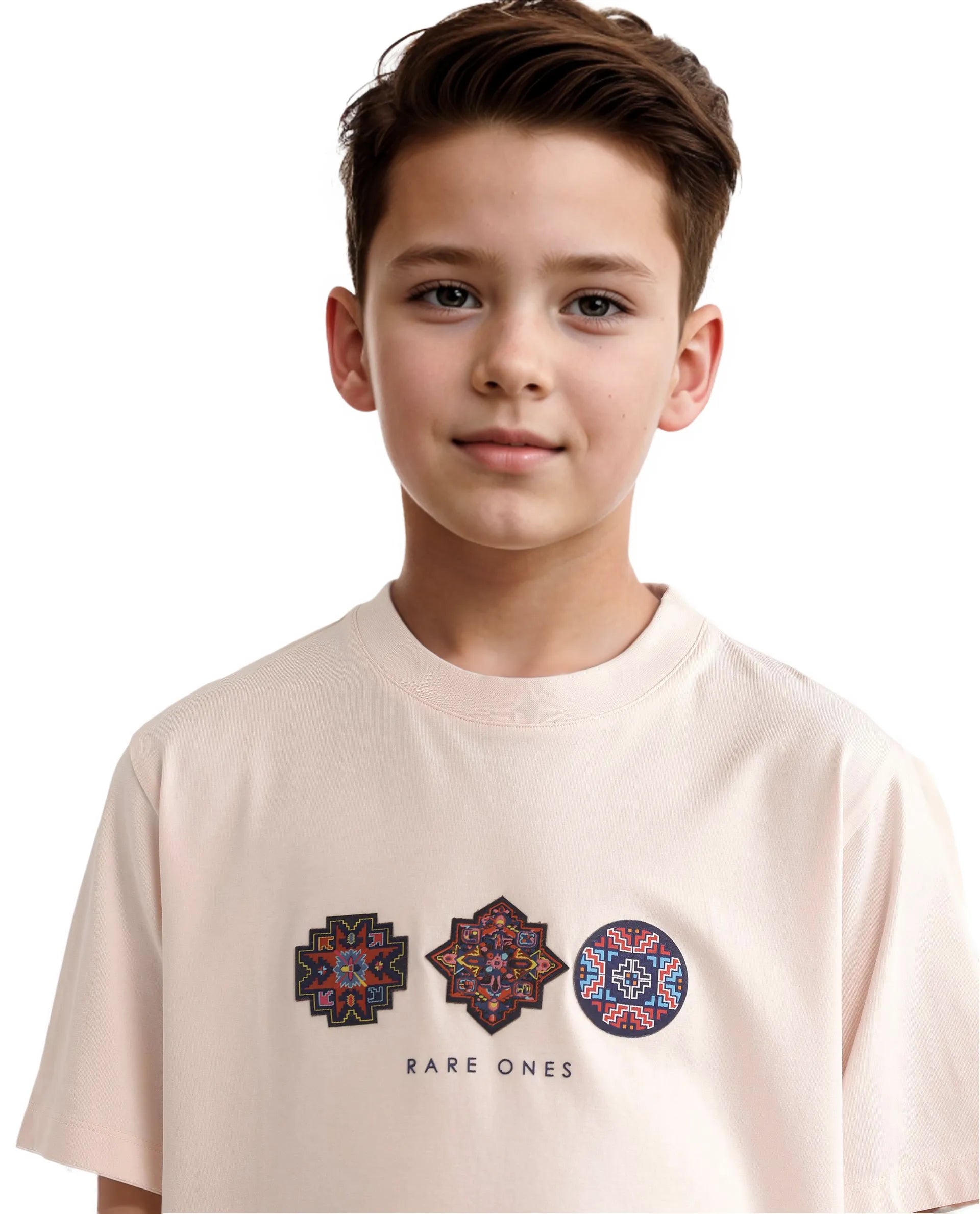 Rare Ones Kids Labet Light Pink Cotton Blend Short Sleeve Crew Neck Print T-Shirt