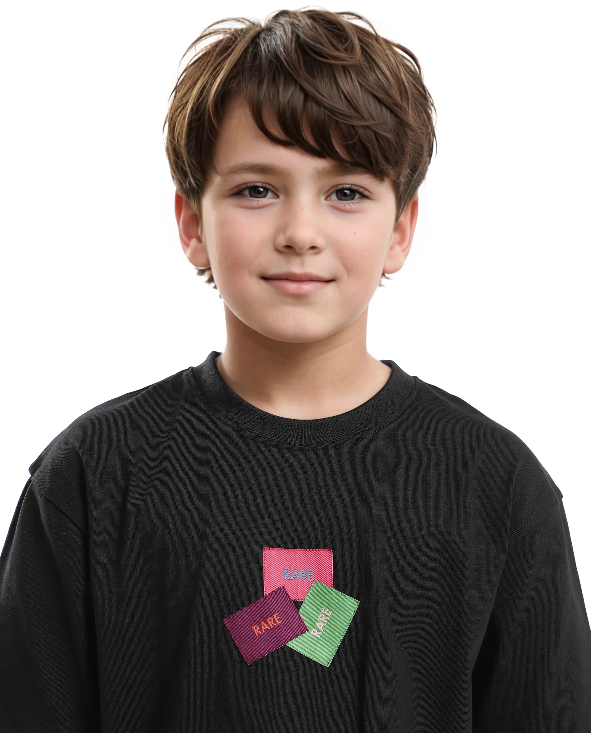 Rare Ones Kids Labez-T Black Cotton Solid Slip-On Oversized Fit T-Shirt