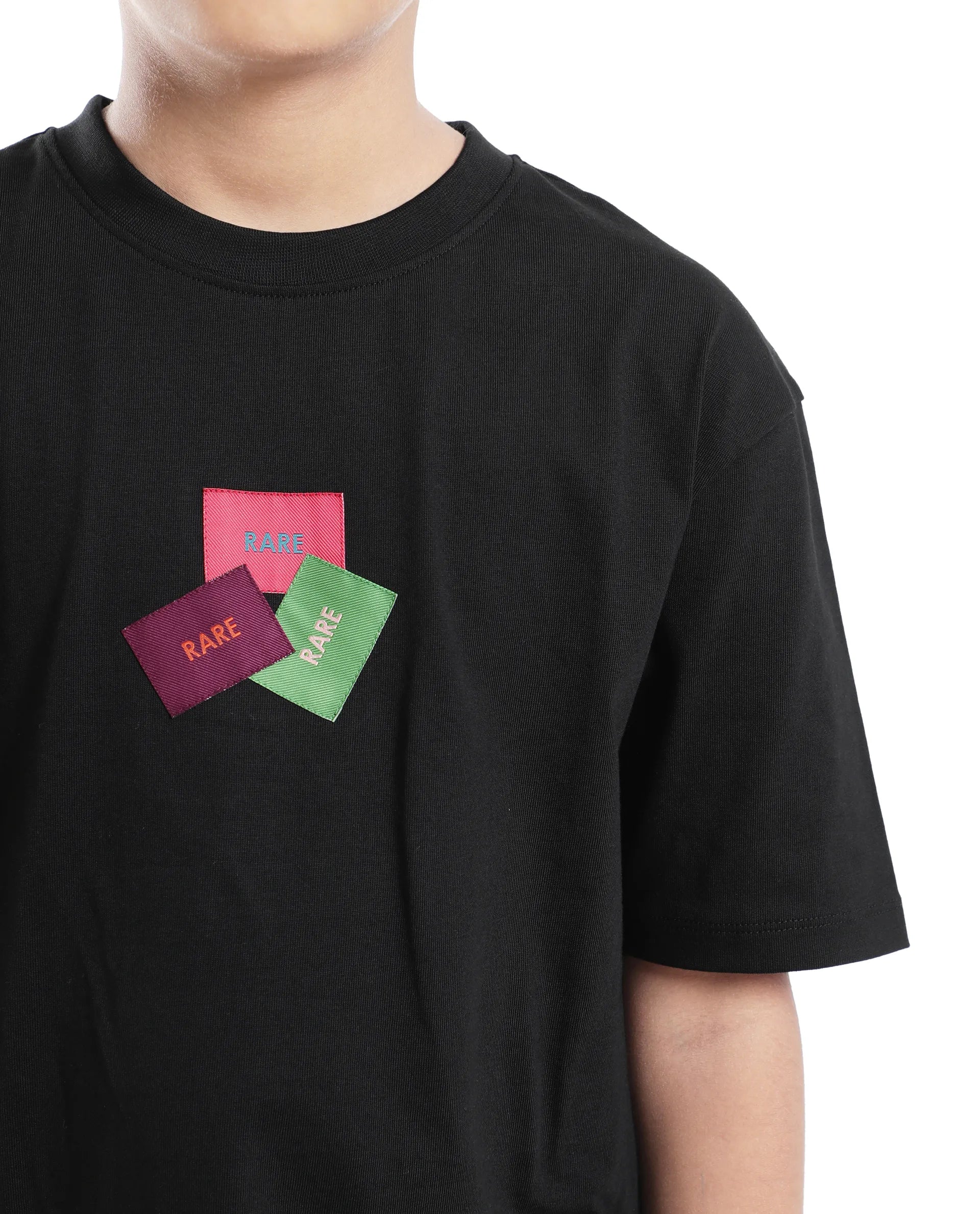 Rare Ones Kids Labez-T Black Cotton Solid Slip-On Oversized Fit T-Shirt