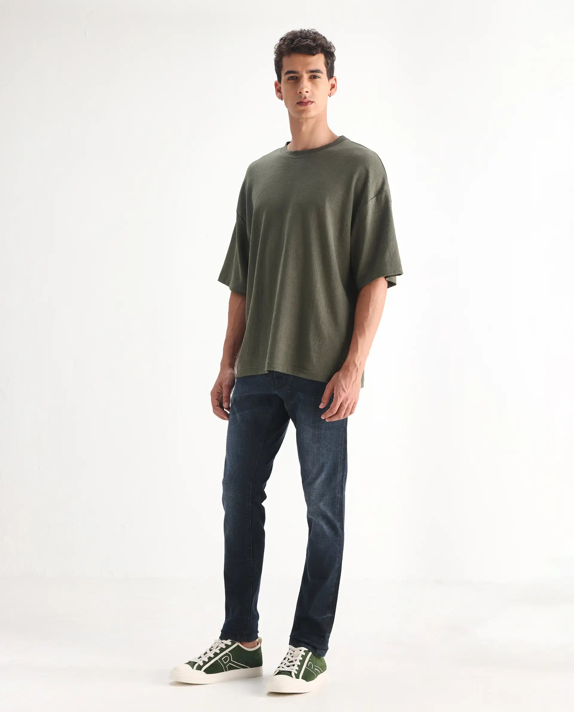 Rare Rabbit Men's Laiden Blue Cotton Plain Hawk Slim Fit Jeans