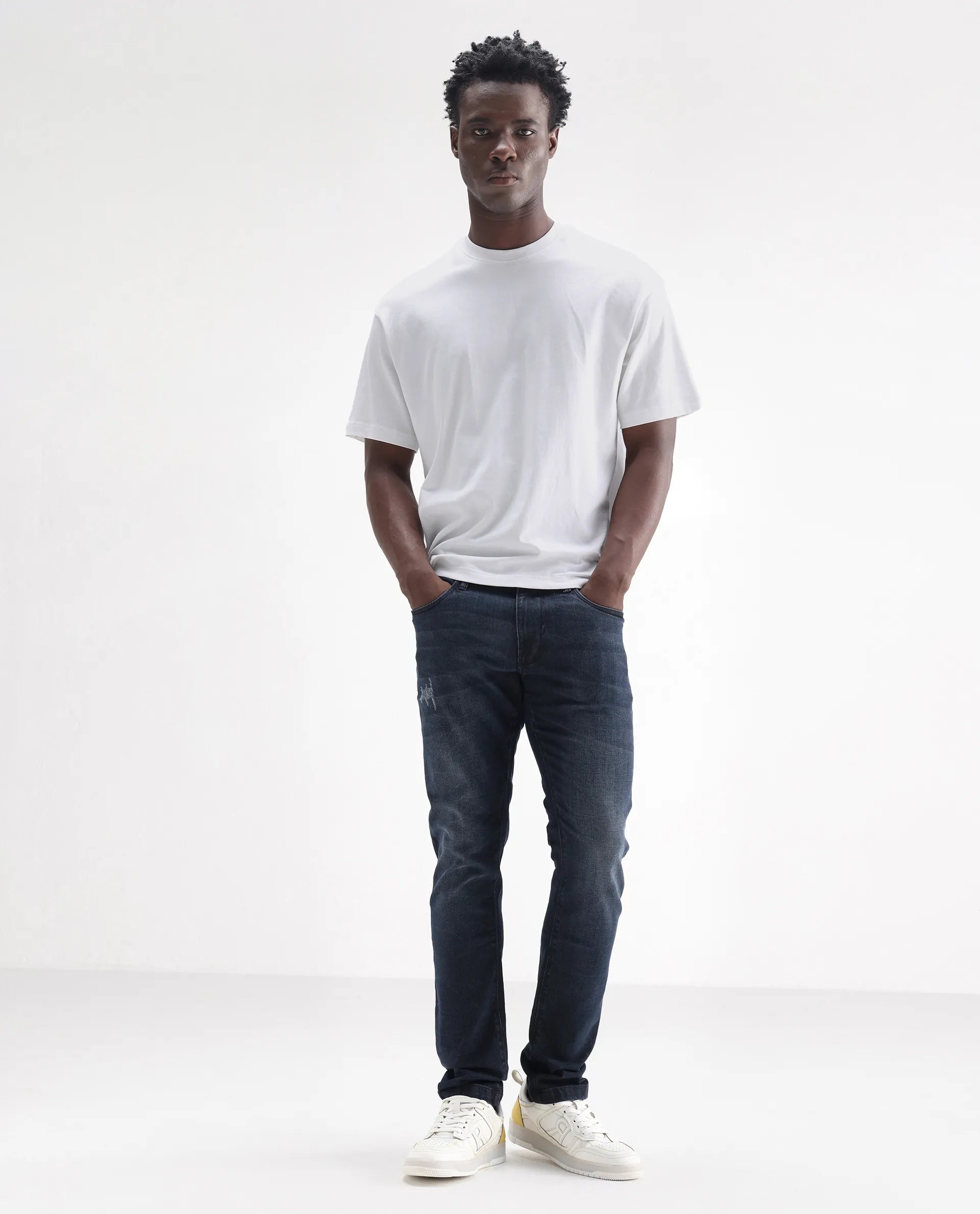 Rare Rabbit Men's Laiden Dusky Green Cotton Plain Hawk Slim Fit Jeans