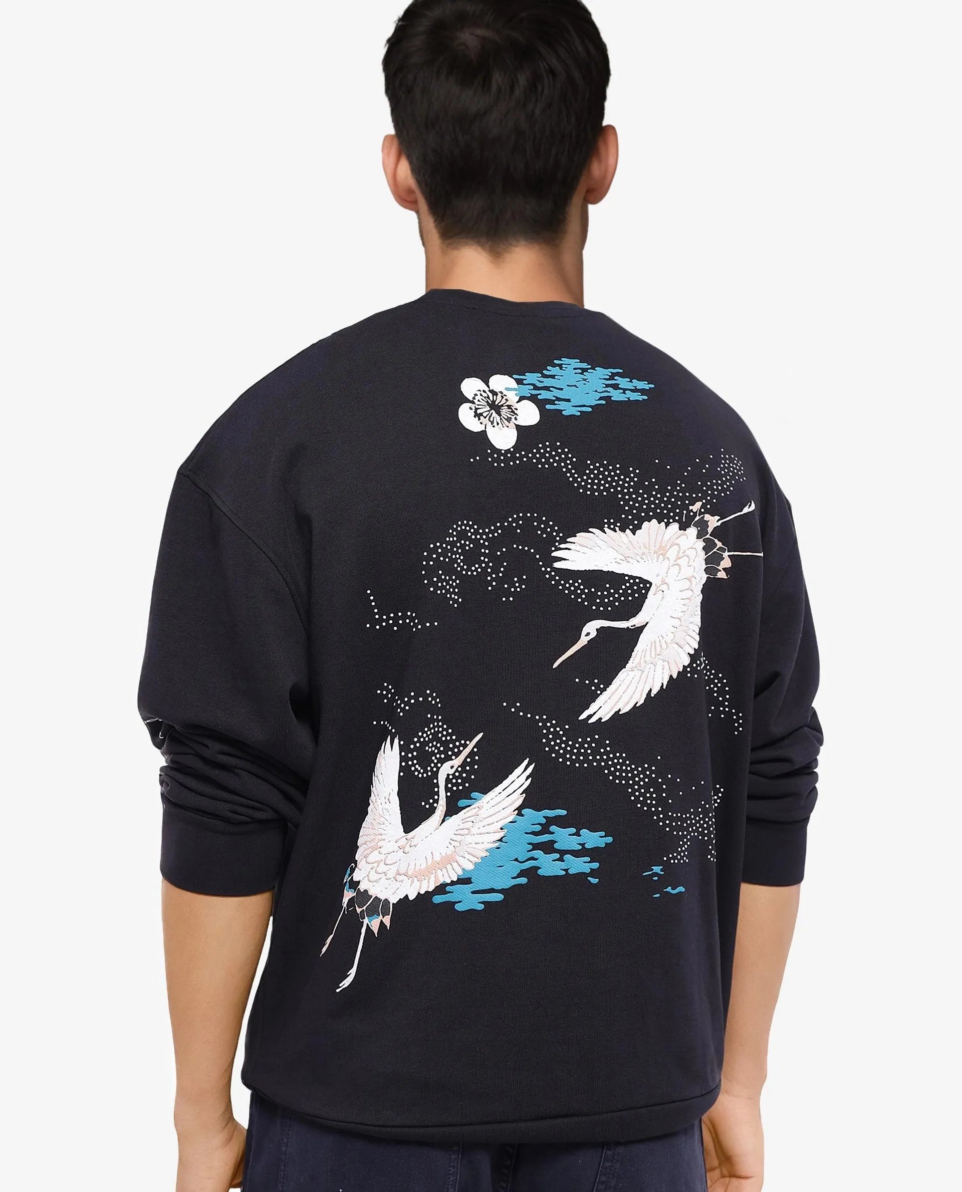 Rare Rabbit Men's Lain Black Cotton Blend Fabric Full Sleeve Crew Neck Boxy Fit Animal Sweatshirt