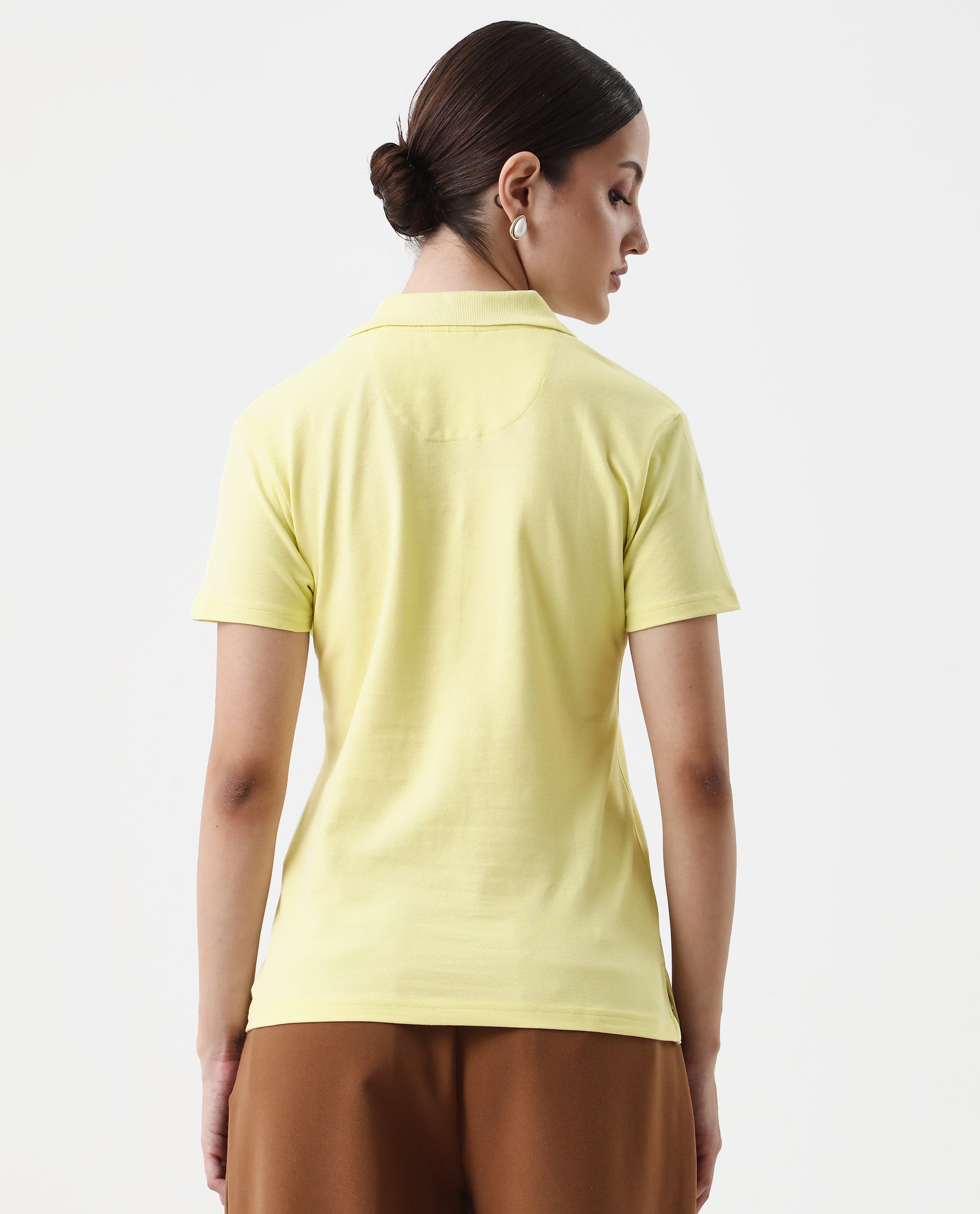 Rareism Women's Laken Pastel Green Cotton Blend Polo Neck Plain Regular Fit Polo