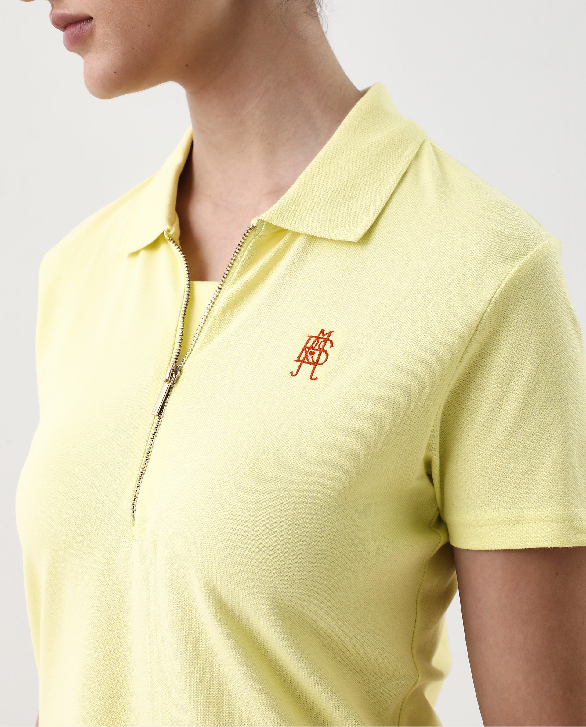 Rareism Women's Laken Pastel Green Cotton Blend Polo Neck Plain Regular Fit Polo