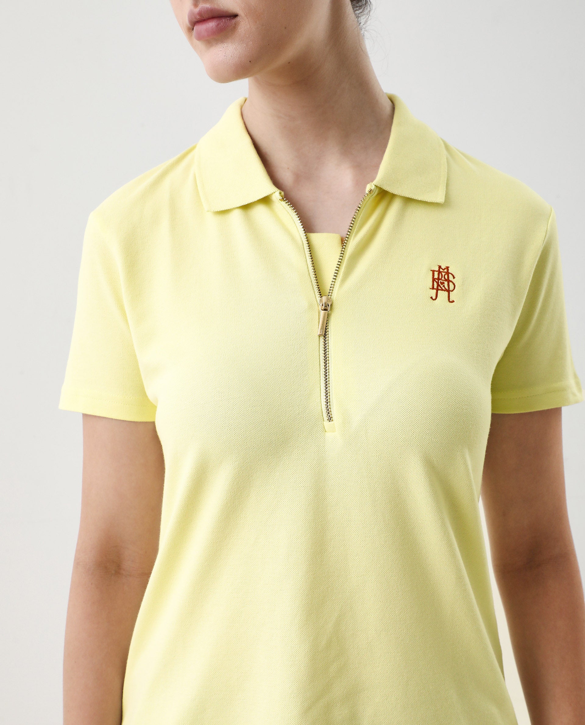 Rareism Women's Laken Pastel Green Cotton Blend Polo Neck Plain Regular Fit Polo