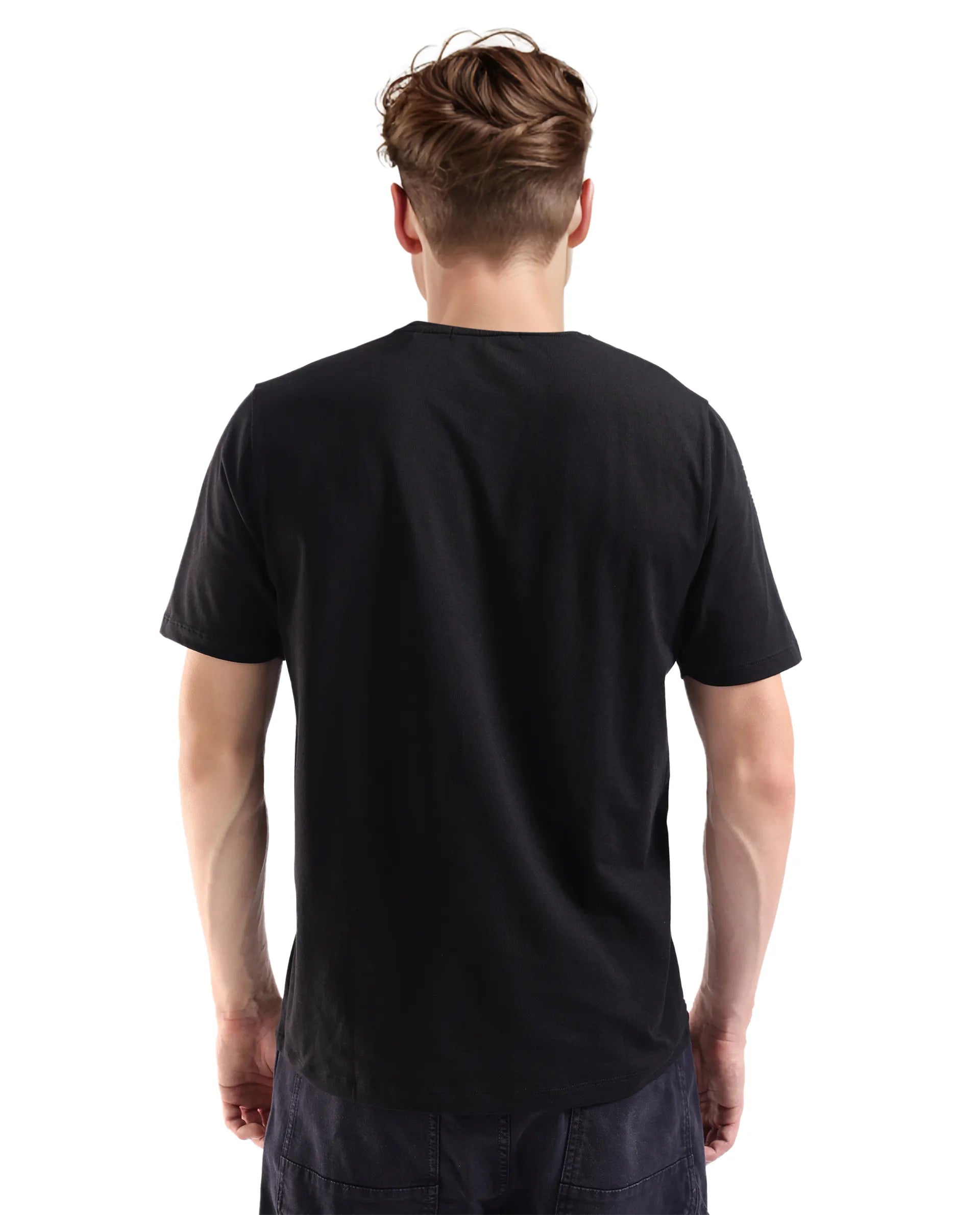 Rare Rabbit Men's Lalyy Black Cotton Blend Fabric Short Sleeve Crew Neck T-Shirt