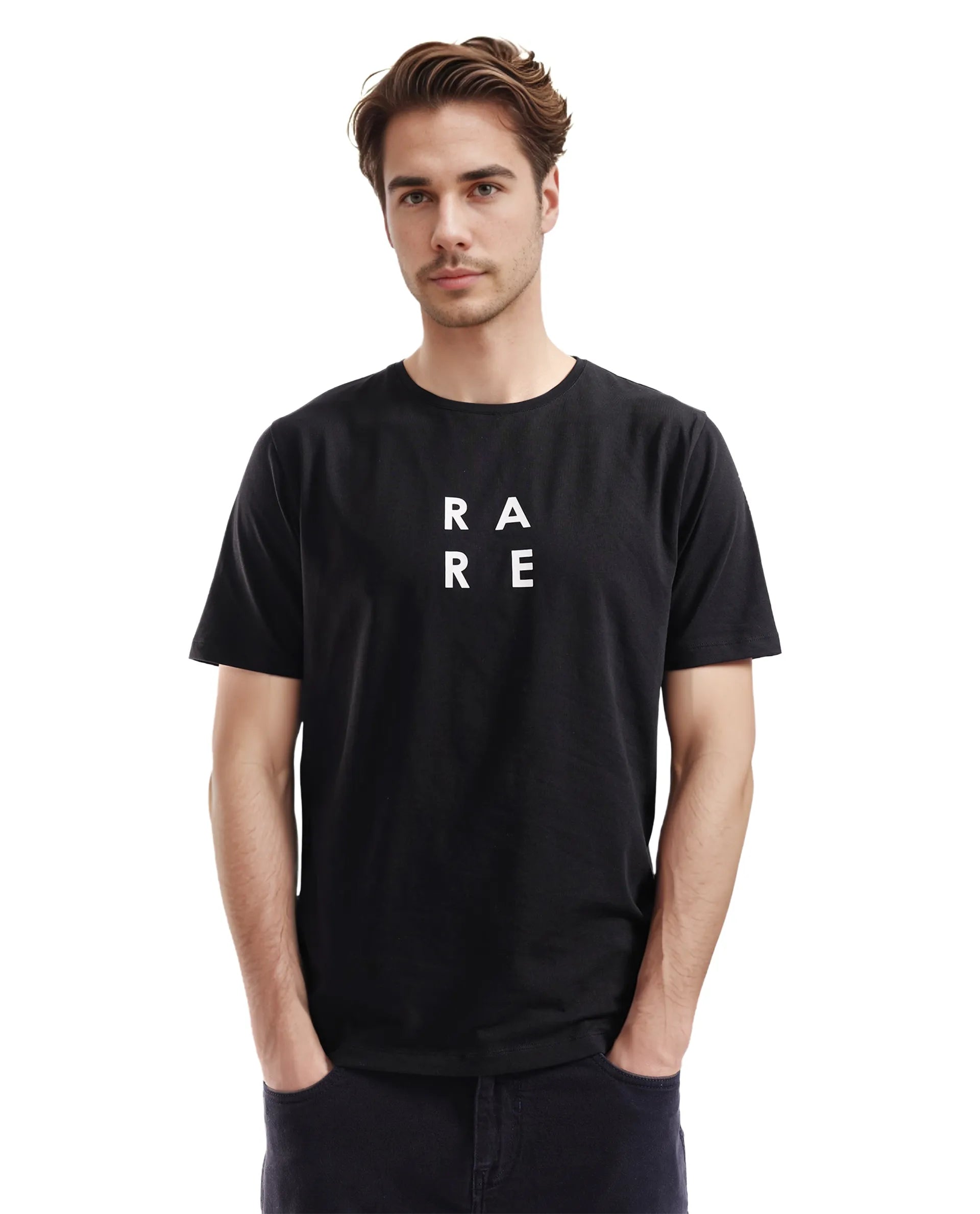 Rare Rabbit Men's Lalyy Black Cotton Blend Fabric Short Sleeve Crew Neck T-Shirt