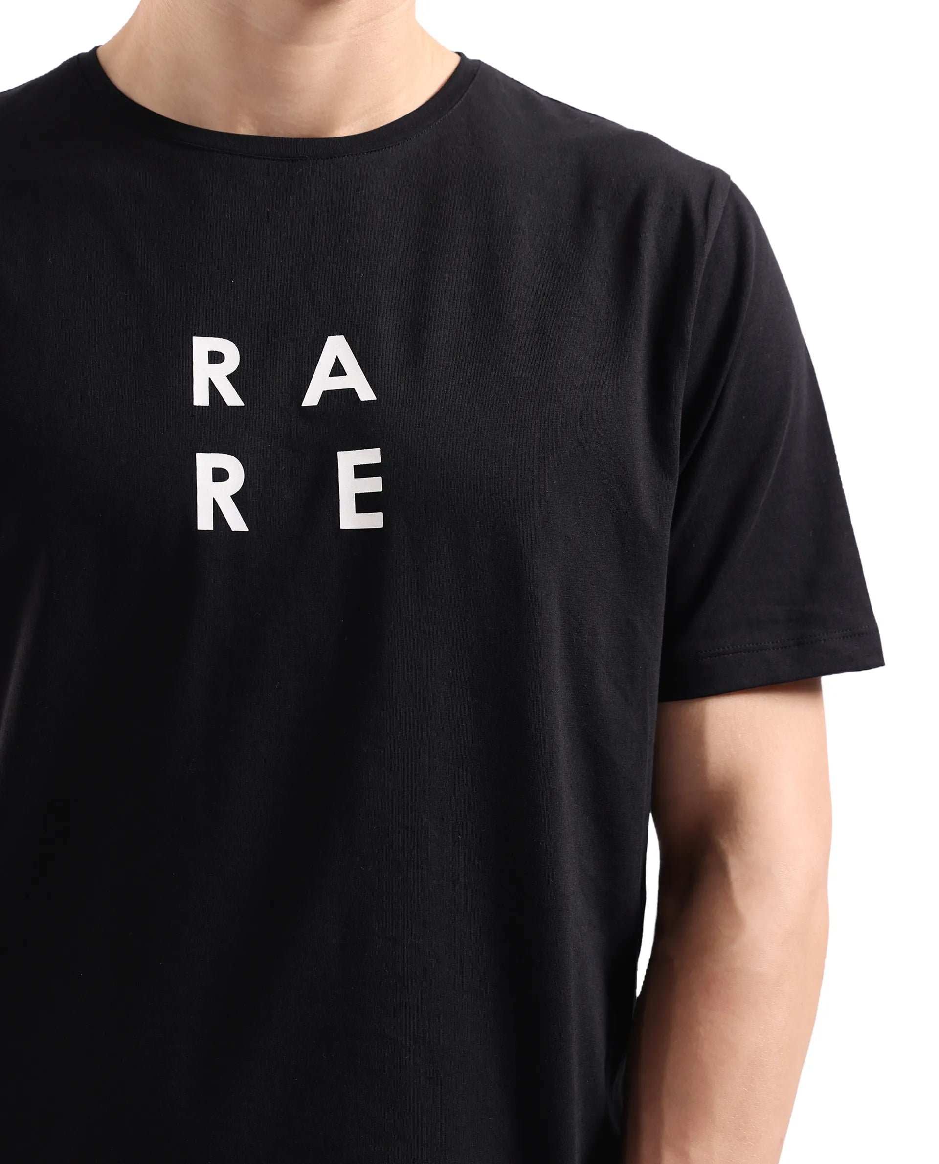 Rare Rabbit Men's Lalyy Black Cotton Blend Fabric Short Sleeve Crew Neck T-Shirt