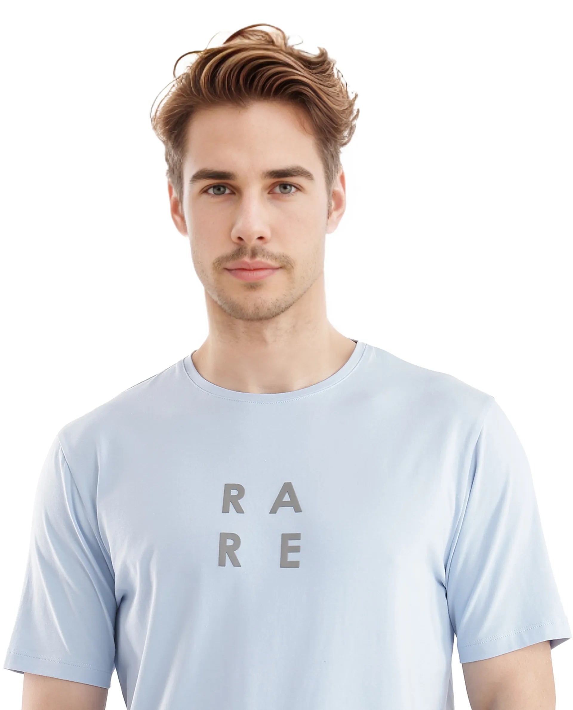 Rare Rabbit Men's Lalyy Light Blue Cotton Blend Fabric Short Sleeve Crew Neck T-Shirt