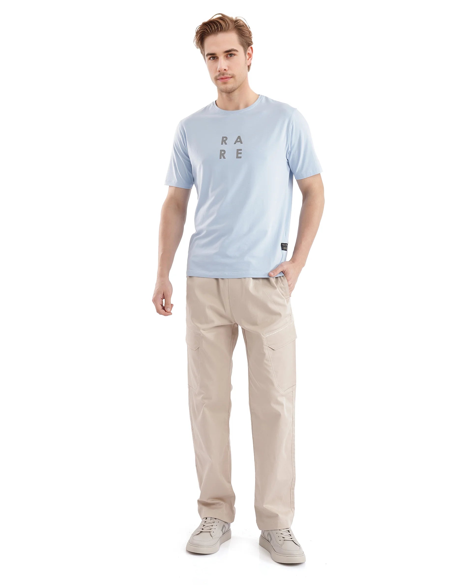 Rare Rabbit Men's Lalyy Light Blue Cotton Blend Fabric Short Sleeve Crew Neck T-Shirt