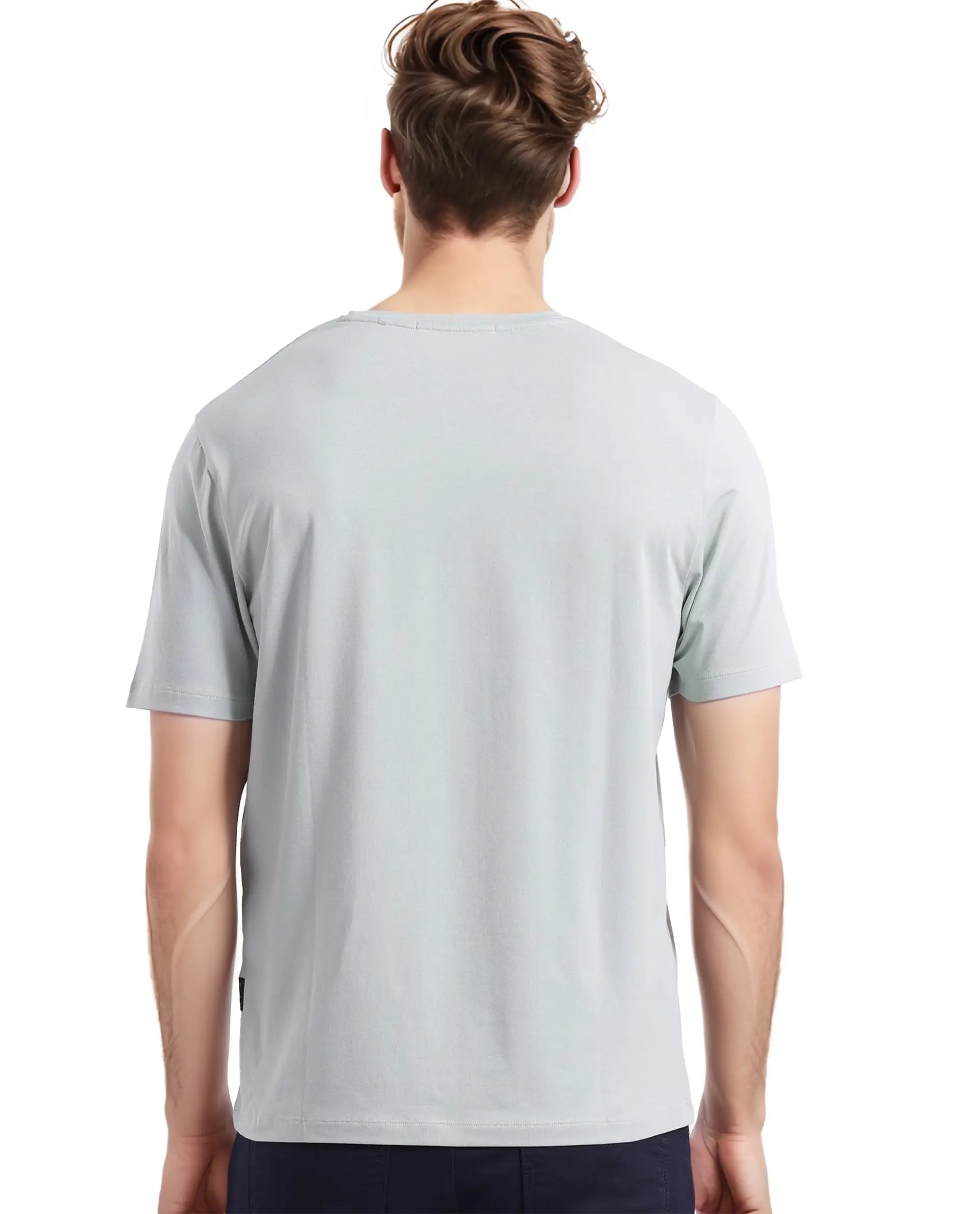 Rare Rabbit Men's Lalyy Pastel Green Cotton Blend Fabric Short Sleeve Crew Neck T-Shirt