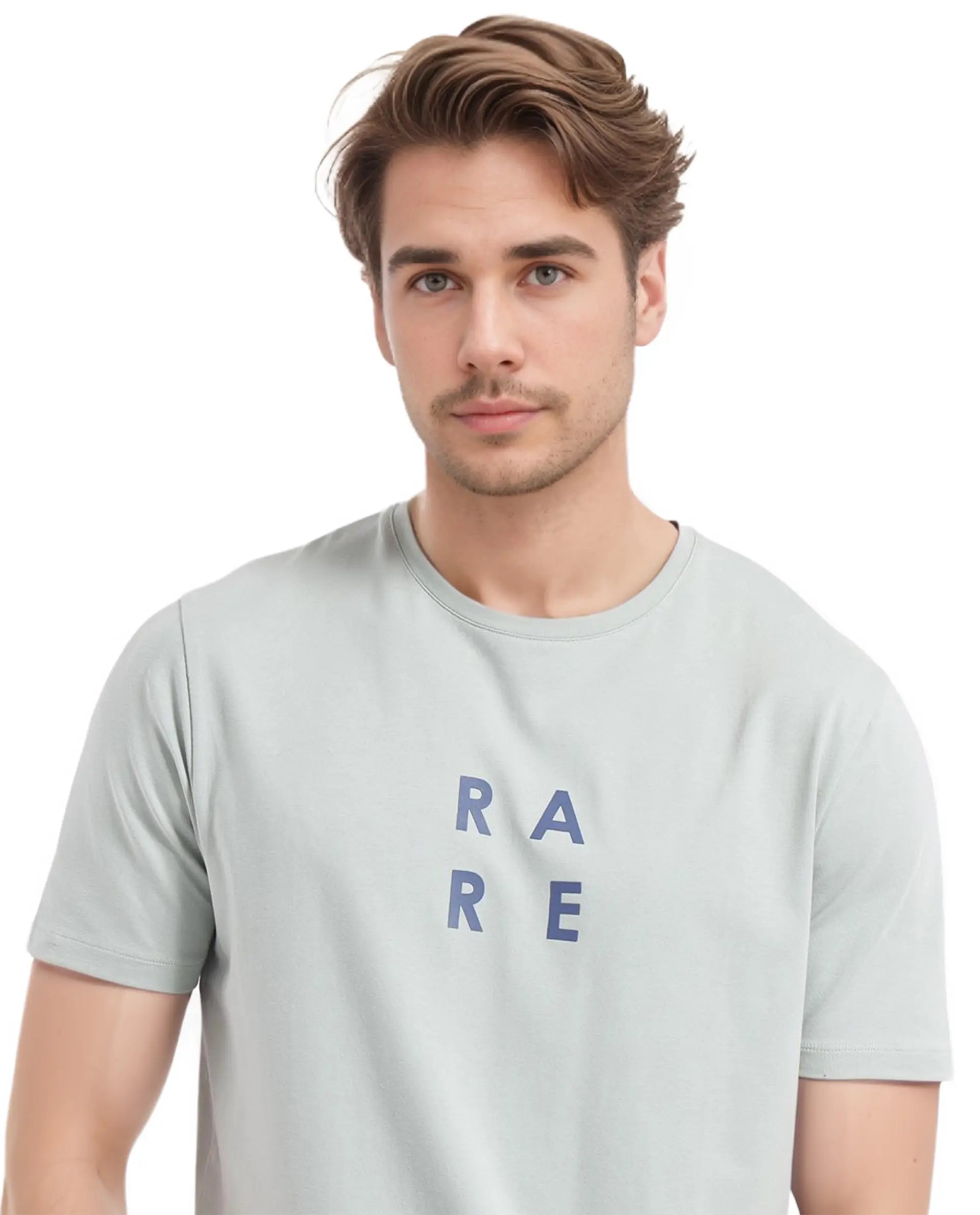 Rare Rabbit Men's Lalyy Pastel Green Cotton Blend Fabric Short Sleeve Crew Neck T-Shirt