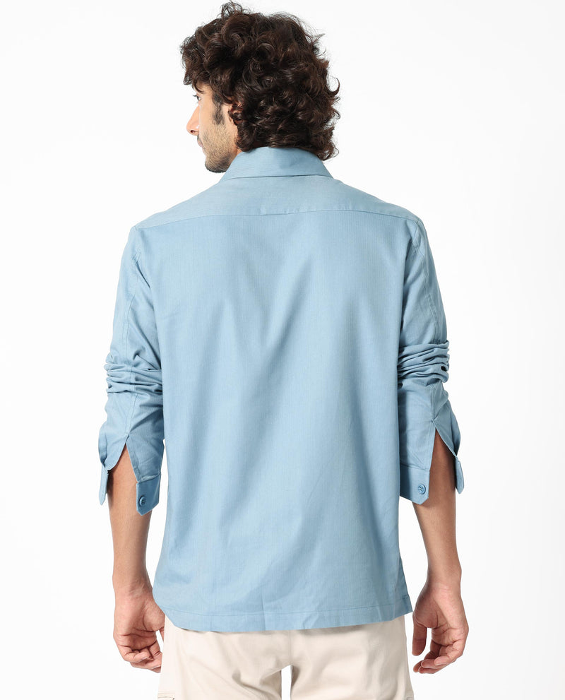 Rare Rabbit Men's Lampil Dusky Blue Cotton Fabric Full Sleeves Solid Shirt