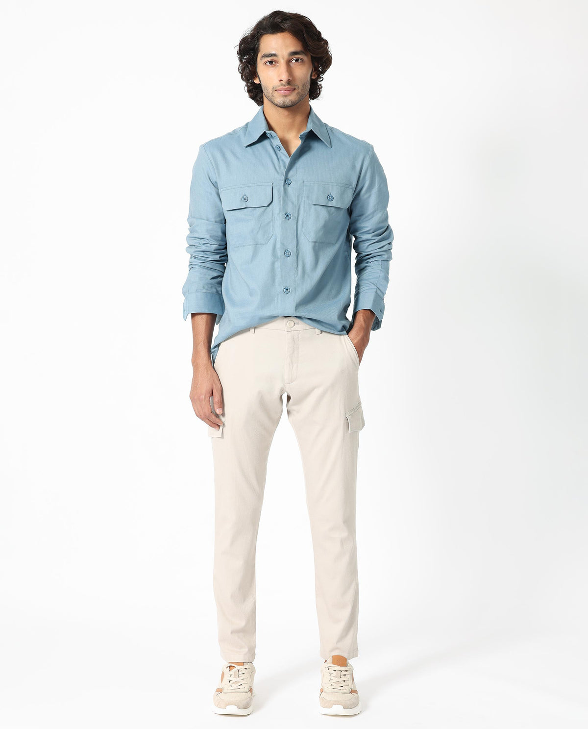 Rare Rabbit Men's Lampil Dusky Blue Cotton Fabric Full Sleeves Solid Shirt