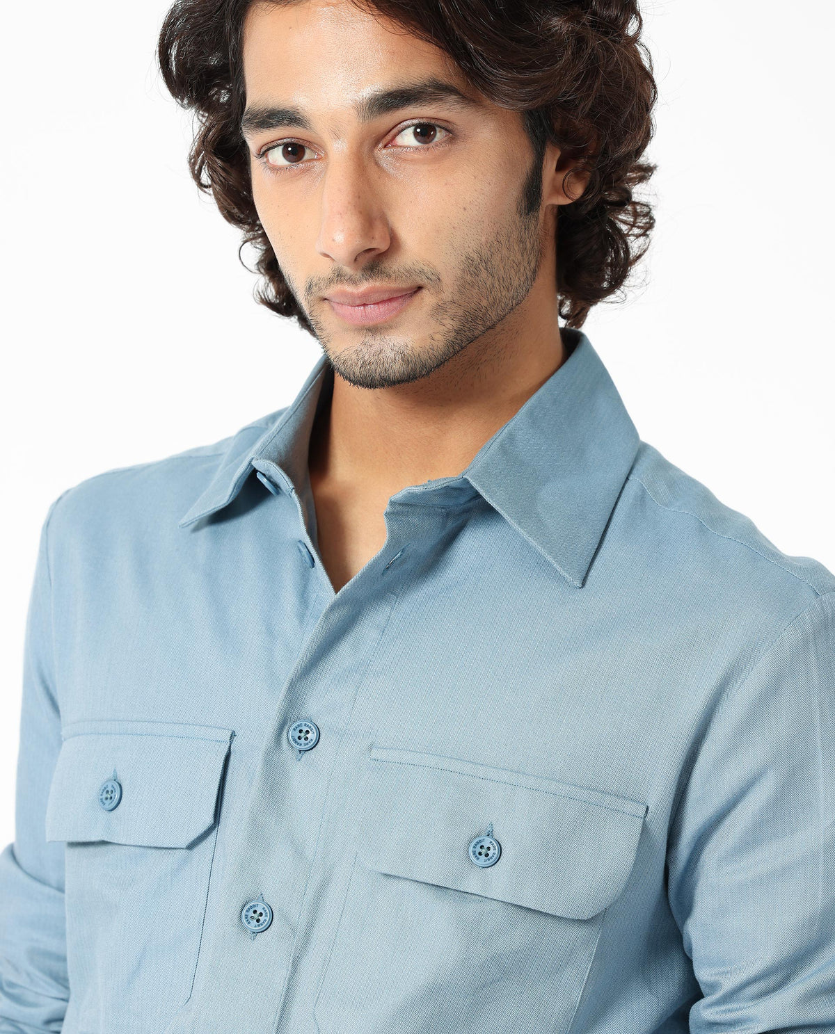 Rare Rabbit Men's Lampil Dusky Blue Cotton Fabric Full Sleeves Solid Shirt
