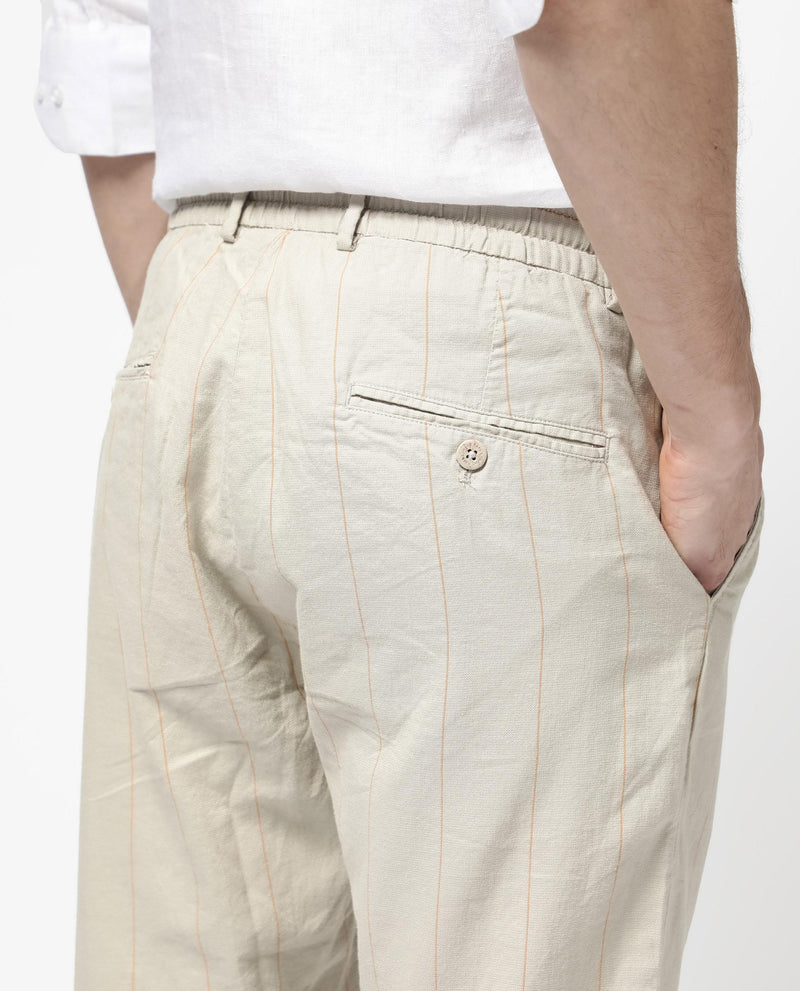 Rare Rabbit Mens Lanac Beige Cotton Stripe Drawstring Closure Trouser