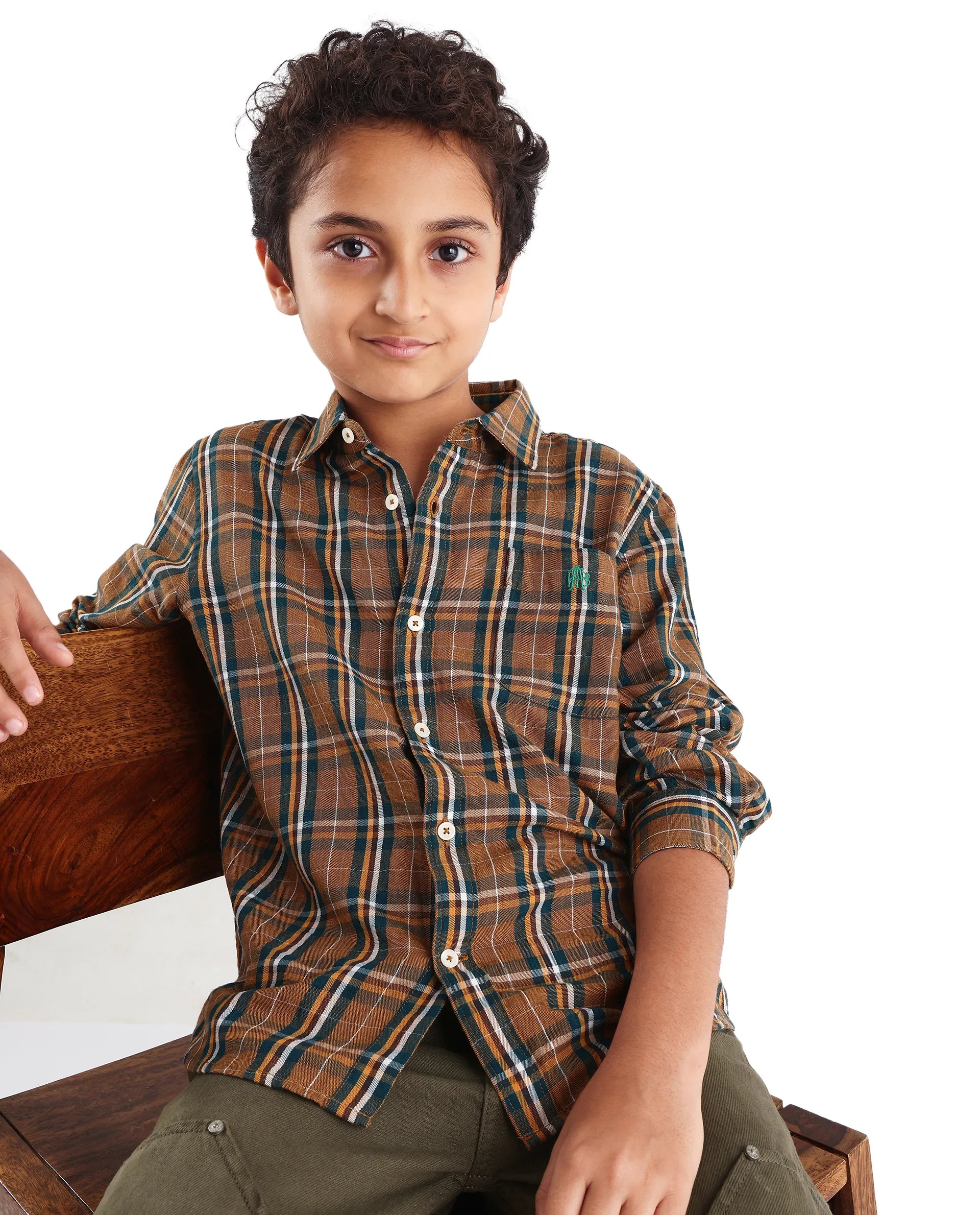 Rare Ones Kids Lane Dark Yellow Cotton Checked Button Closure Regular Fit Shirt